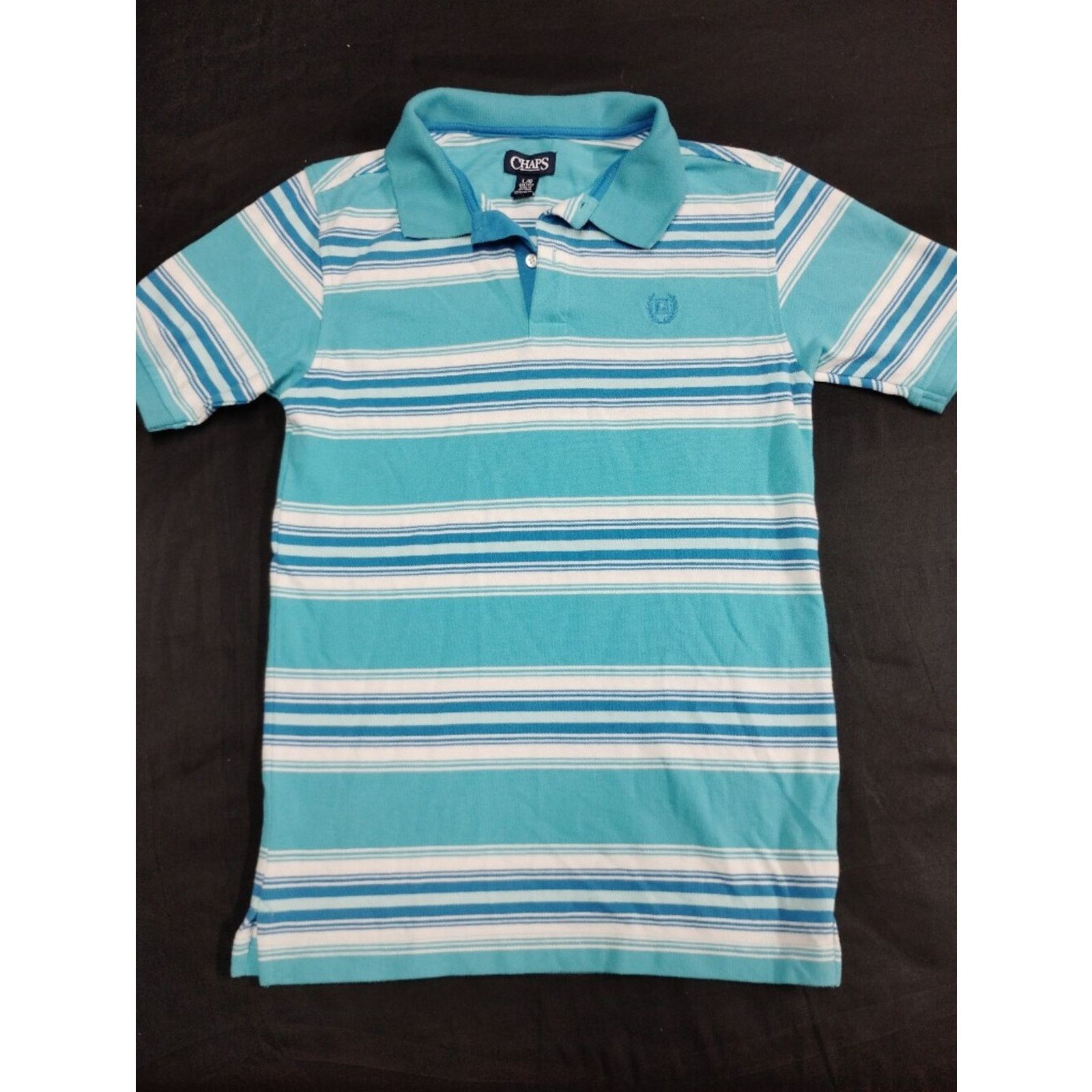 Chaps Chaps Boys' Turquoise and White Striped Polo Size L / US 10 / IT 46 - 1 Thumbnail