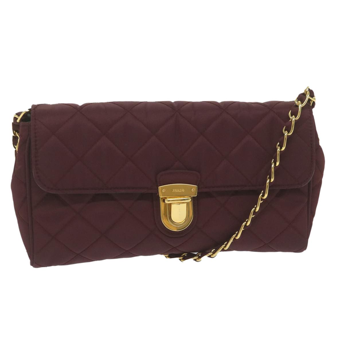 image of Prada Quilted Chain Shoulder Bag Nylon Red Auth Am5477, Women's