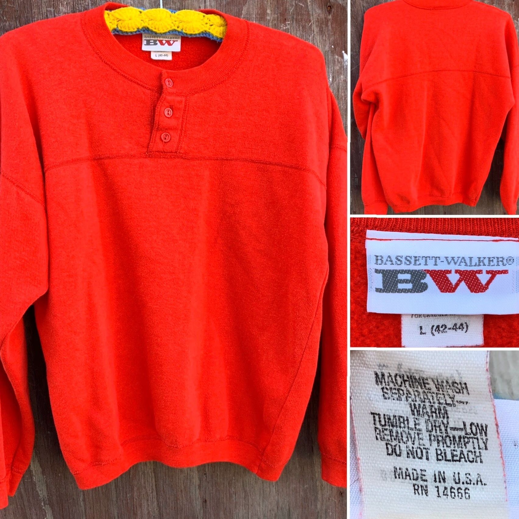 Vintage VINTAGE Bassett-Walkwr Henley Sweatshirt Men L USA Red 50% cotton 50% acrylic Non-specified condition Size US L / EU 52-54 / 3 - 2 Thumbnail