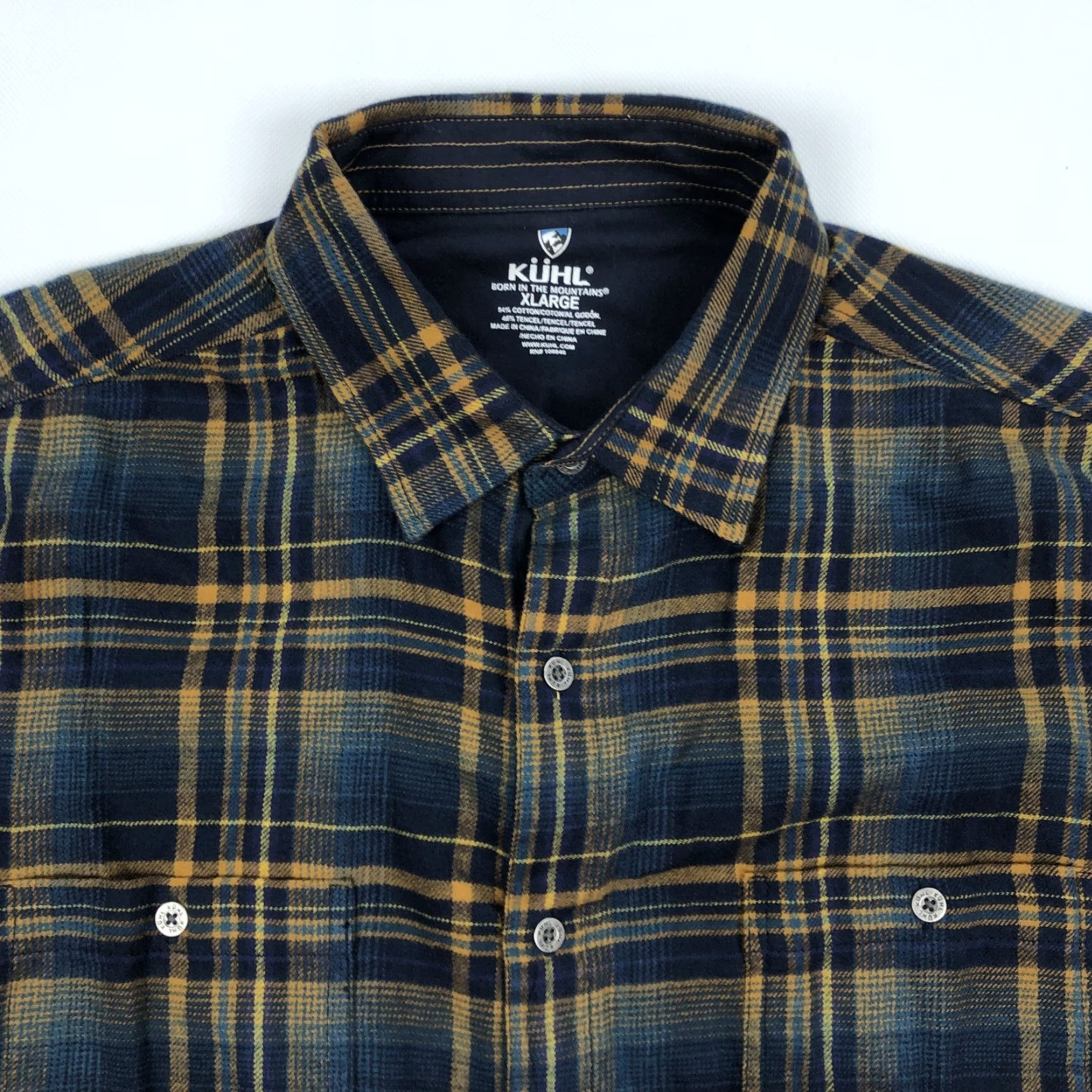 Vintage KUHL Plaid Flannel Button-Up Shirt Long Sleeve XL Men Cotton Blend Blue Gold Size US XL / EU 56 / 4 - 2 Thumbnail