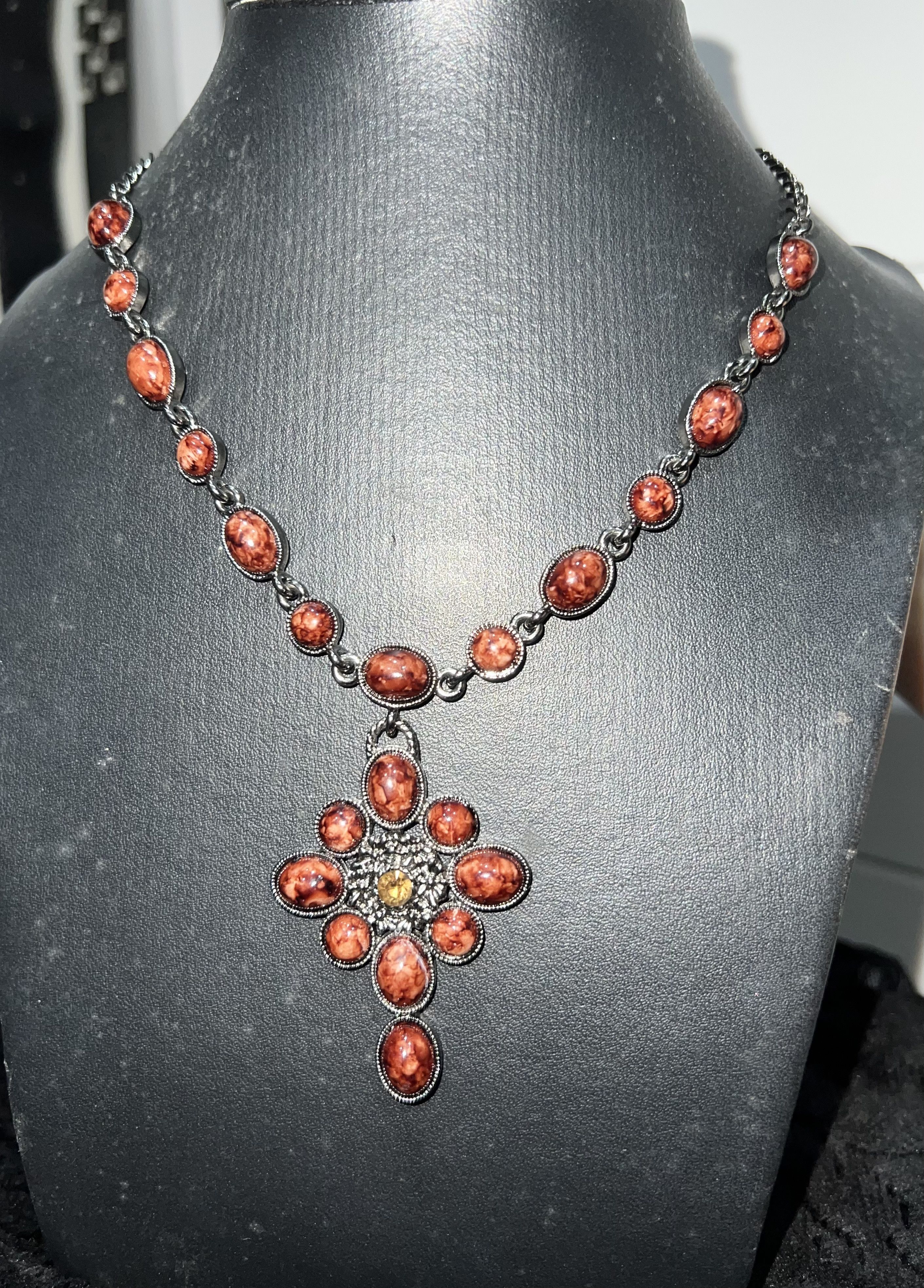 Other ➕Cross reddish spiny oyster stones necklace 🥀 Size ONE SIZE - 10 Thumbnail