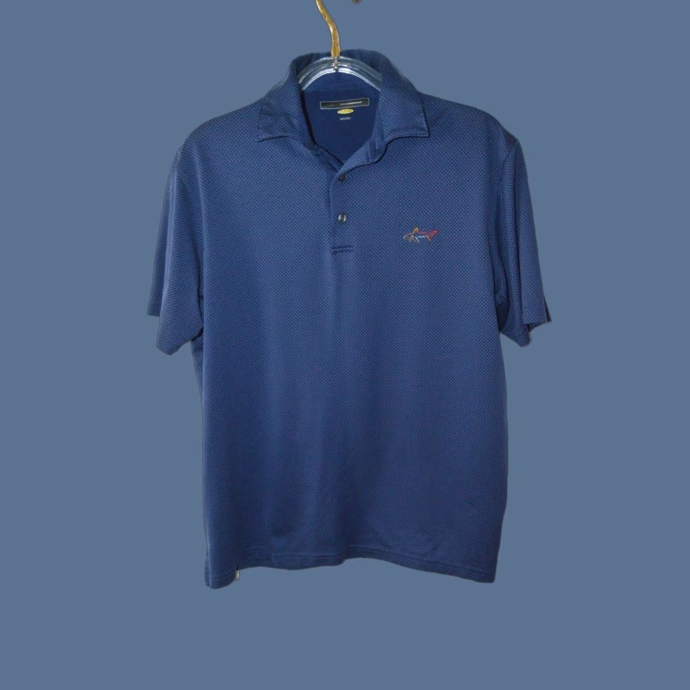 Vintage Greg Norman Polo Shirt Golf Short-Sleeved L Blue 100% Polyester, Five Iron, Shark Logo, Button, Embroidered, Pullover, Classic Fit, Regular Size Mens Size US L / EU 52-54 / 3 - 1 Thumbnail