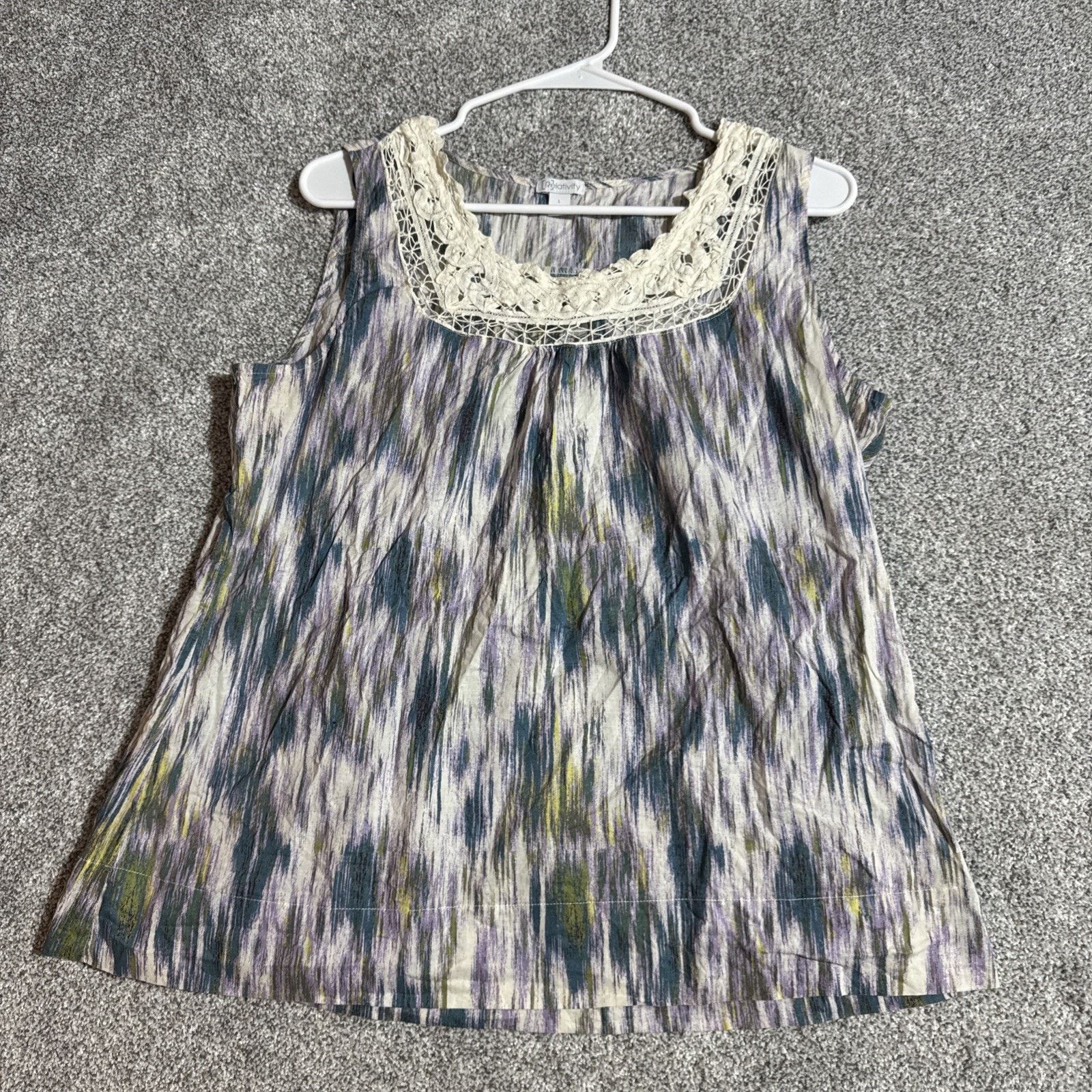 Other Retro 70s Hippie Tank Top Large Boho Crochet Lace Watercolor Size L / US 10 / IT 46 - 1 Thumbnail