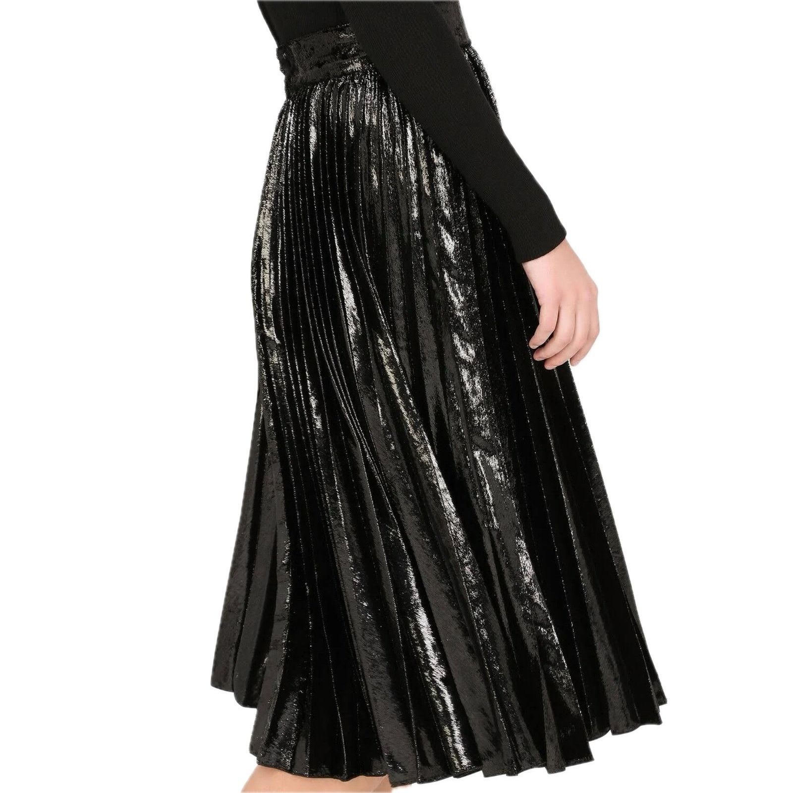 Dolce & Gabbana Dolce & Gabbana Black Pleated Midi Skirt Lamé Velvet IT 40 Size 27" / US 4 / IT 40 - 7 Thumbnail