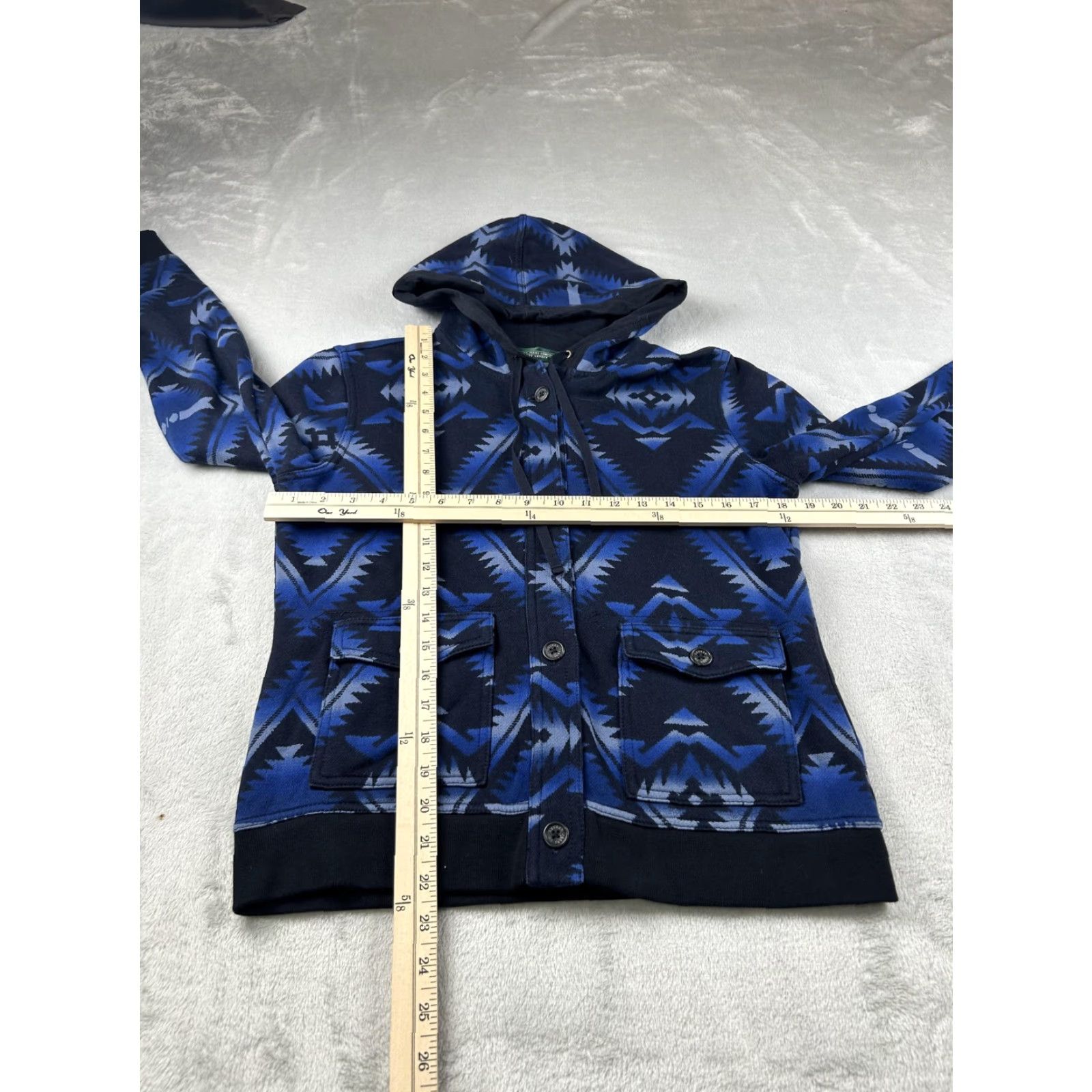 Ralph Lauren Lauren Ralph Lauren Hoodie Sweater Jacket Blue Aztec Southwestern Womens Medium Knit Comfort Cardigan Pockets Hooded Size M / US 6-8 / IT 42-44 - 6 Thumbnail