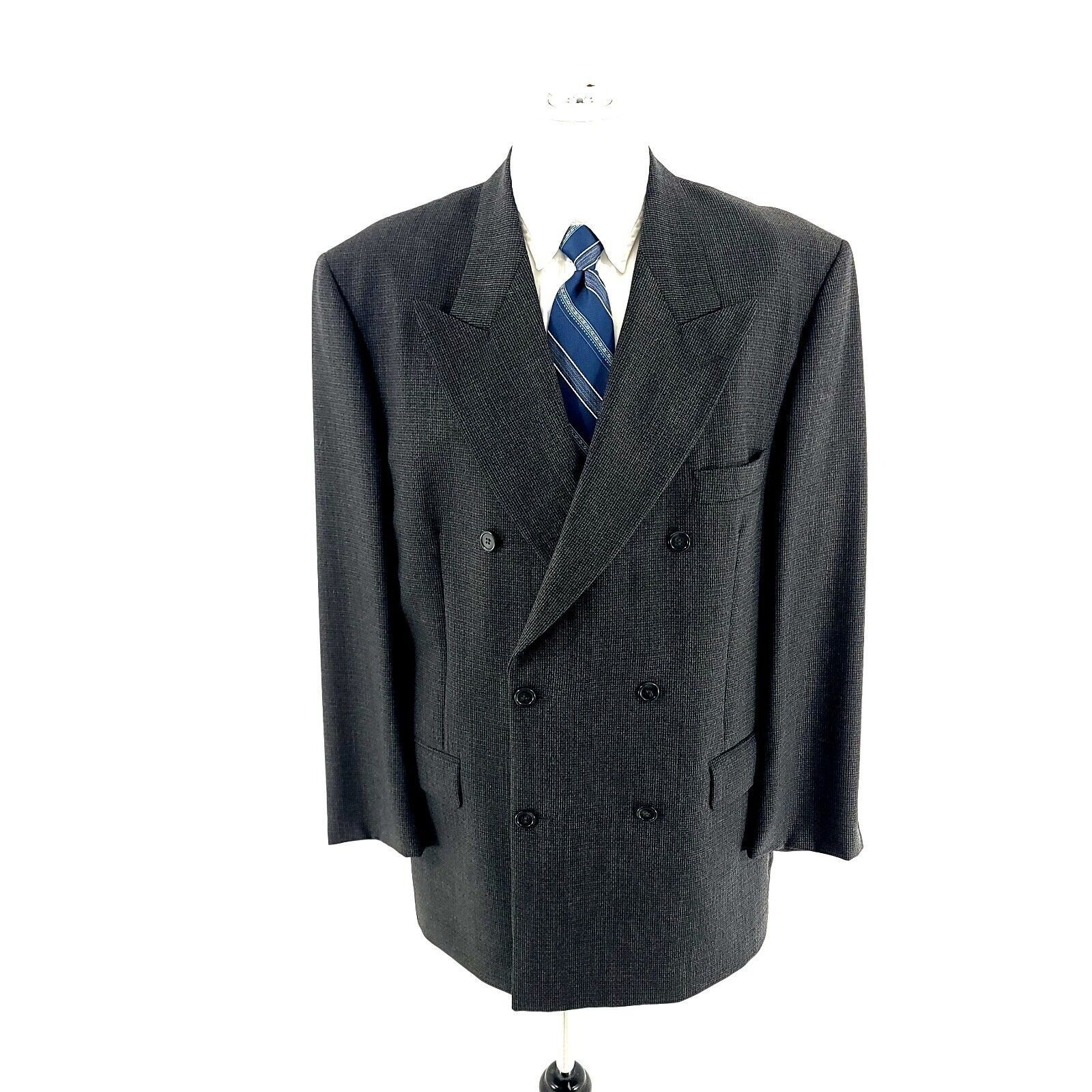 Bachrach Bachrach Worsted Wool Double Breasted Blazer Gray Green Blac Size 42R - 3 Thumbnail