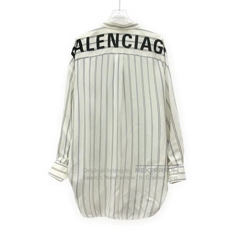 Balenciaga Balenciaga size 38 White Striped Tie Bow Mulberry Silk Lon Size S / US 4 / IT 40 - 2 Thumbnail