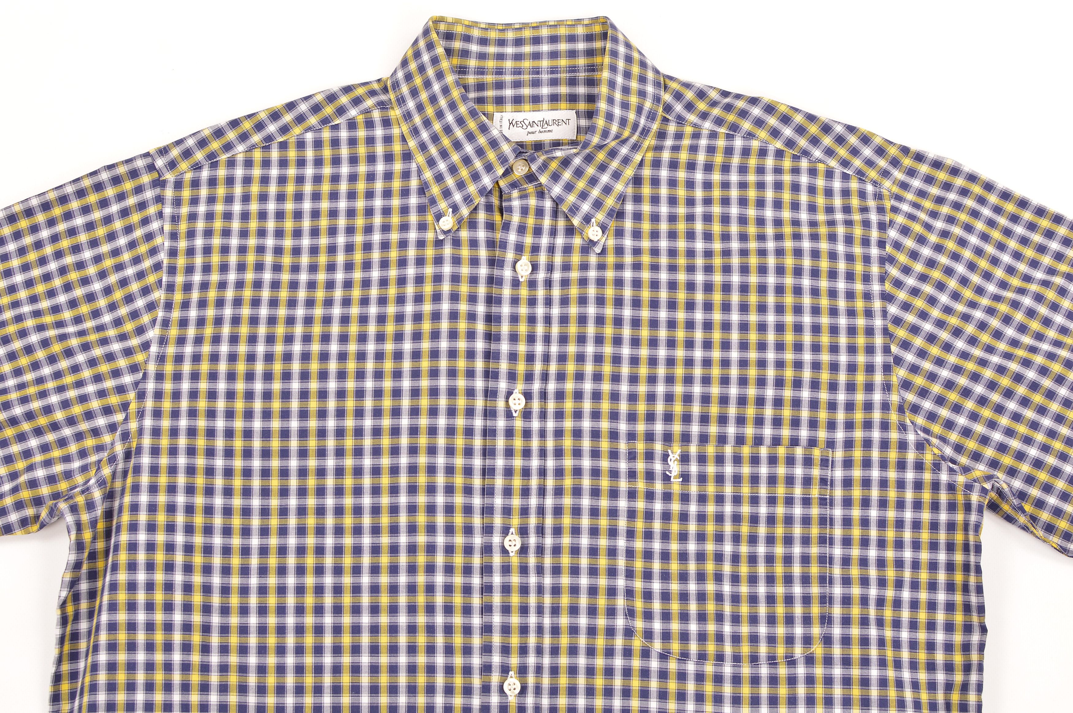 Saint Laurent Paris × Vintage × Yves Saint Laurent YSL Yves Saint Laurent Pour Homme Vtg Check SS Button Shirt Size US XL / EU 56 / 4 - 2 Thumbnail