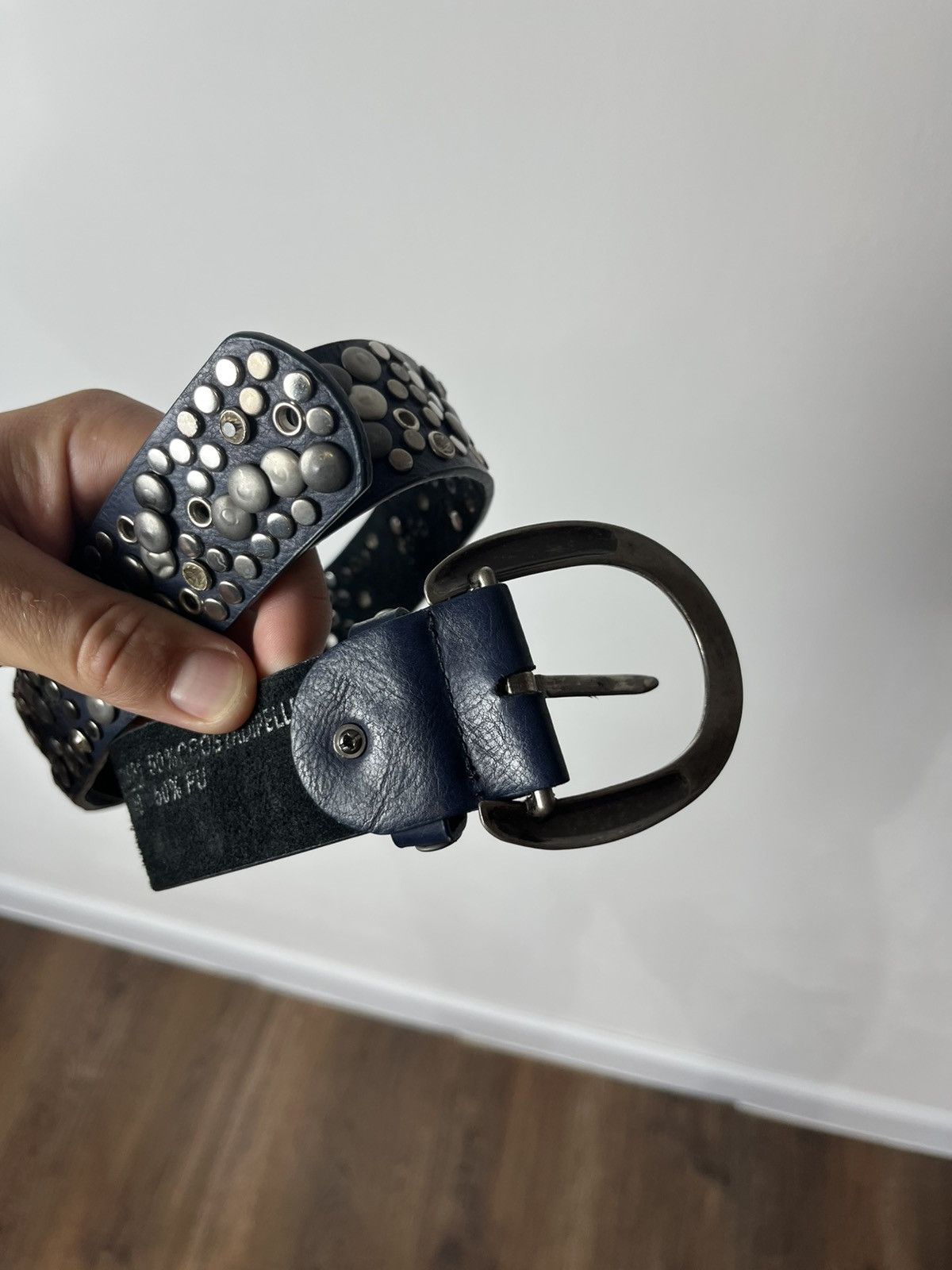 Other Avant-Garde Blue Leather Belt with Silver Studs Unisex Size ONE SIZE - 11 Thumbnail