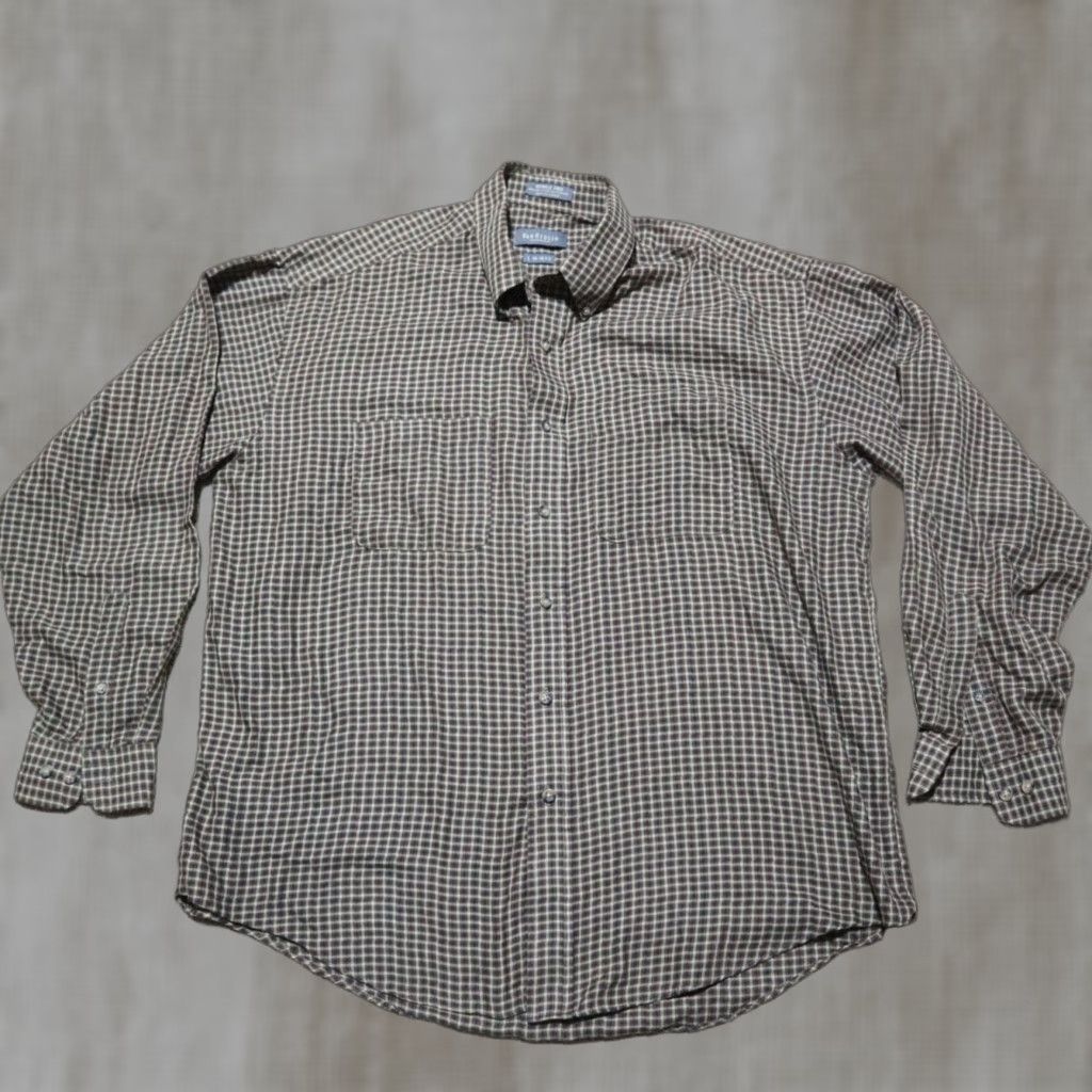 Van Heusen Van Heusen Dress Shirt Shirt Brown Plaid Button-Down 16.5 L Men’s Size Large Polyester Size 46R - 1 Thumbnail