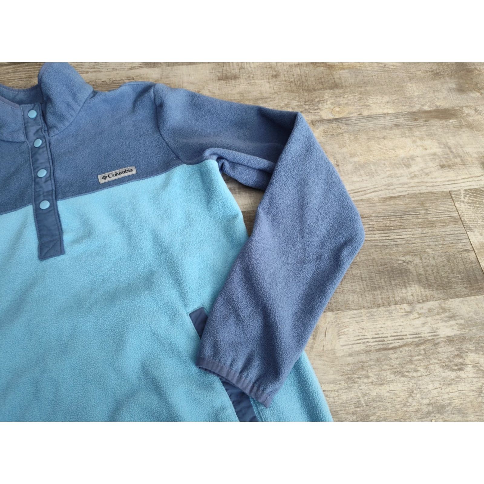 Vintage Columbia Women’s Fleece Pullover Jacket Medium Blue 1/4 Snap Button Pockets EUC Size M / US 6-8 / IT 42-44 - 2 Thumbnail