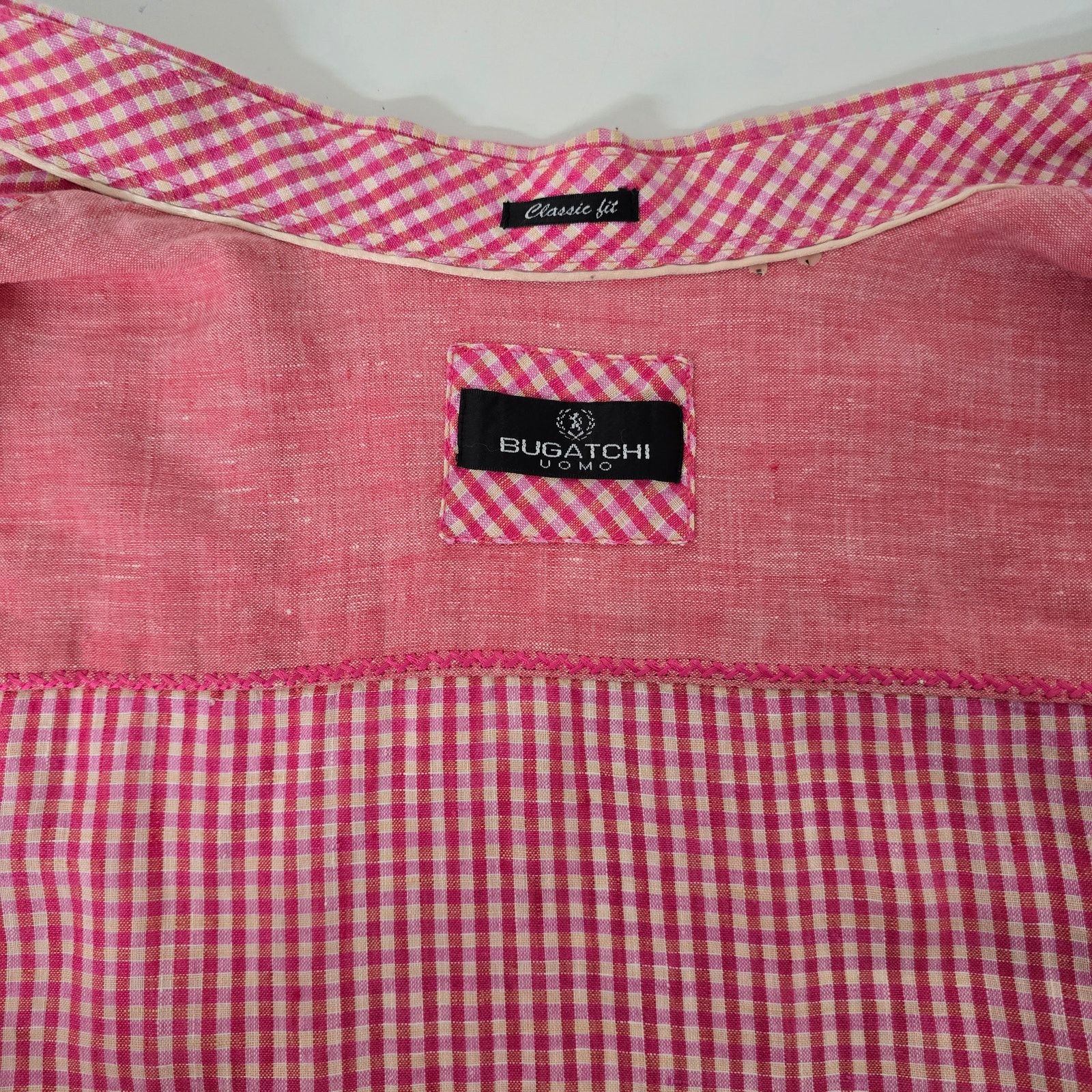 BUGATCHI BUGATCHI Uomo Linen Shirt L Gingham Check Contrast Flip Cuff Size US L / EU 52-54 / 3 - 11 Thumbnail