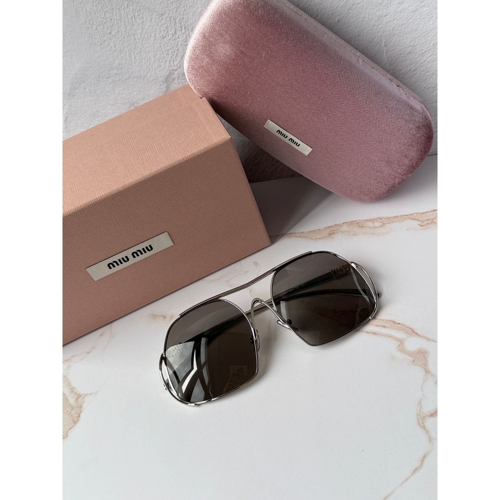 Miu Miu NEW Miu Miu MU A55S Silver Oversized Aviator Sunglasses $637 Size ONE SIZE - 2 Thumbnail