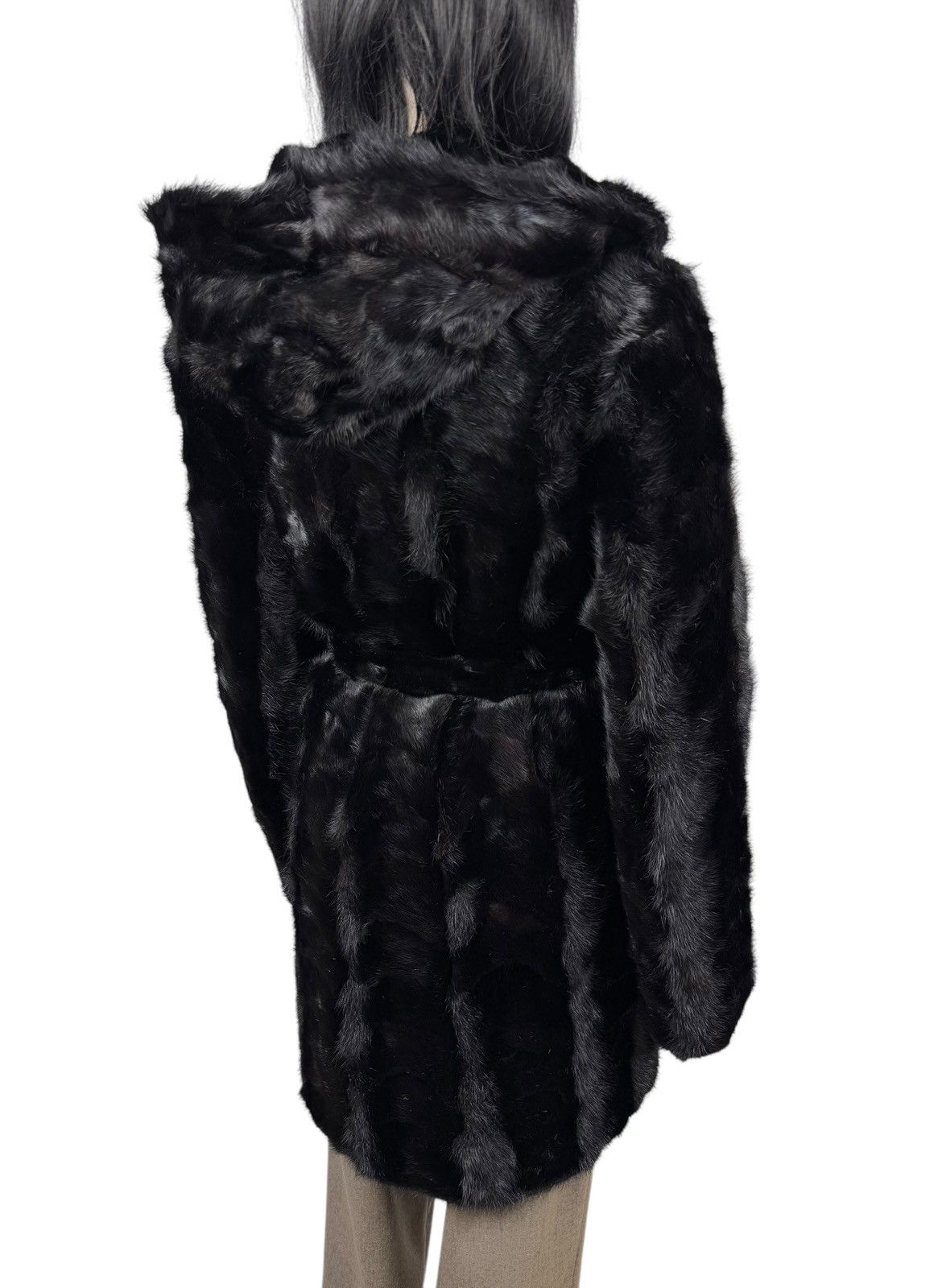 Designer Real Mink Fur Coat Hooded Belted size XS Size XS / US 0-2 / IT 36-38 - 9 Thumbnail