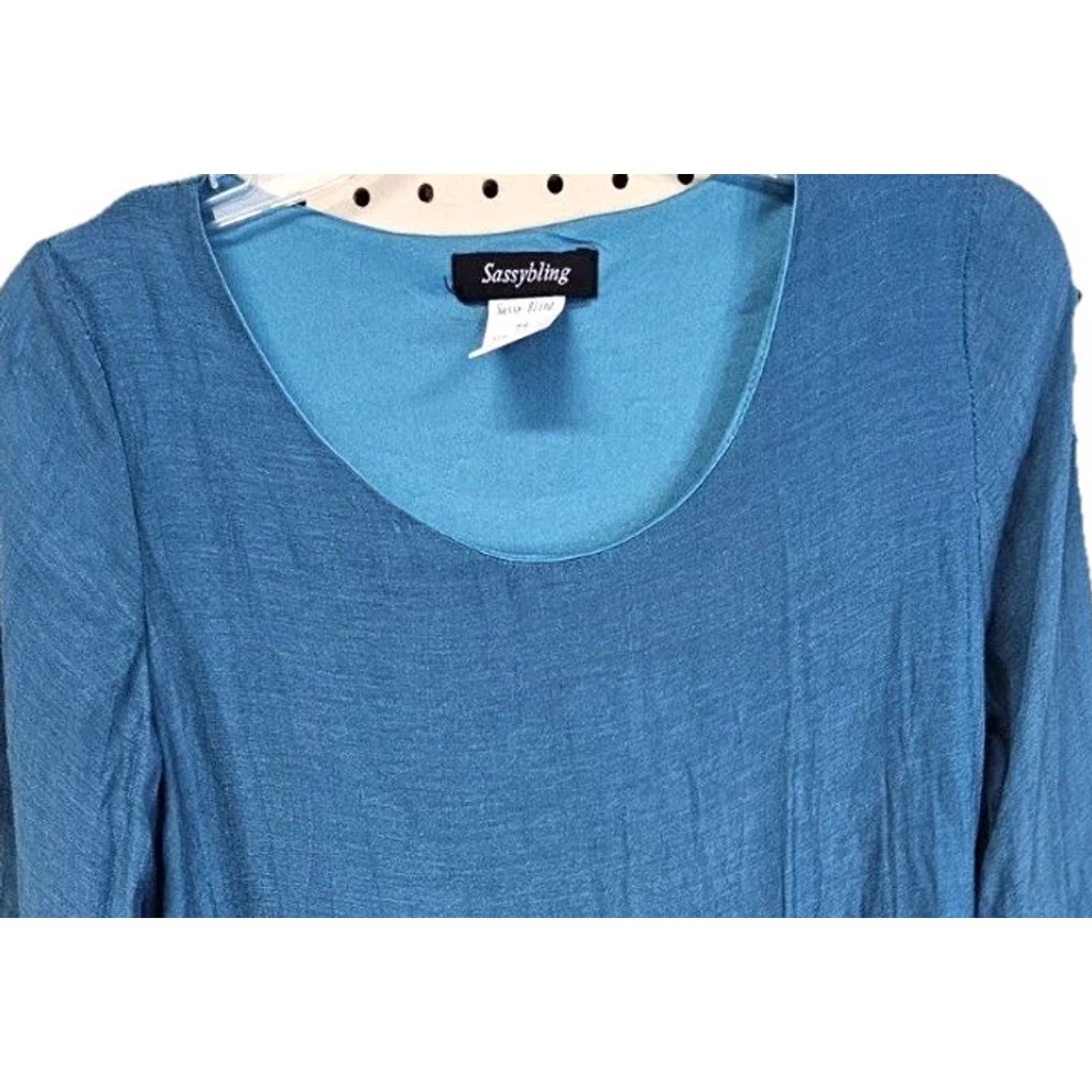 Bell Sassybling Blouse Bell Sleeves Teal Boho Round Neck 3/4 Sleeve Small Womens Tunic Blouse Shirt Size S / US 4 / IT 40 - 2 Thumbnail