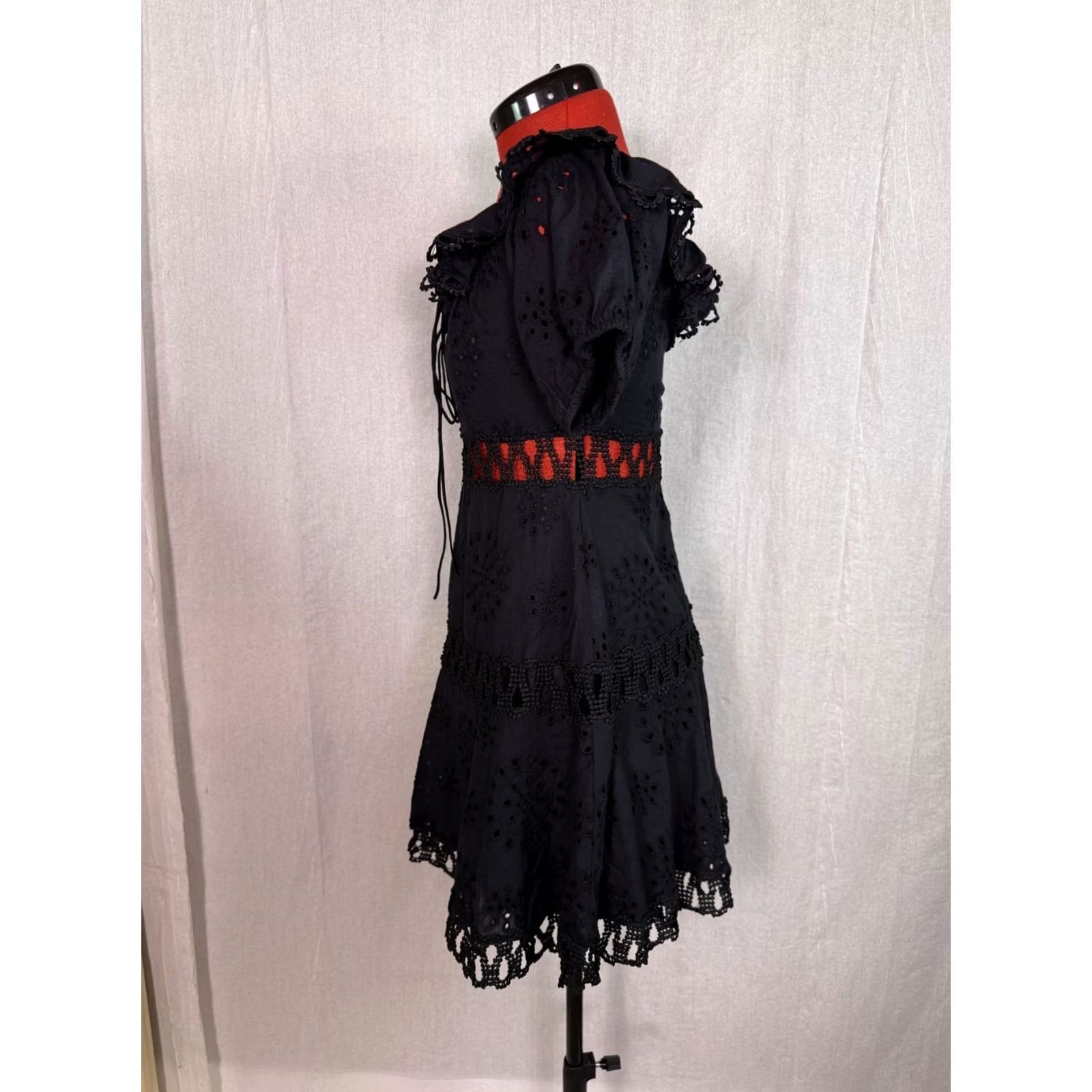 Vintage VINTAGE BANJUL Dress Womens Size Medium Black Lace Ruffle Mini Goth Cotton D915 Size M / US 6-8 / IT 42-44 - 3 Thumbnail