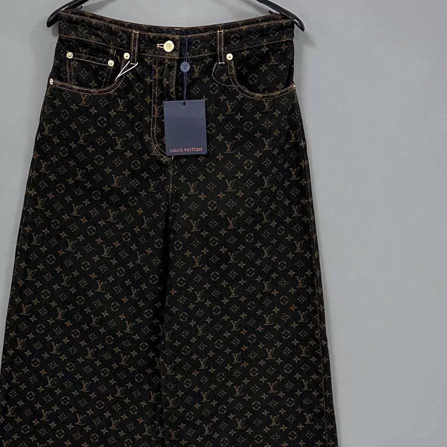 Louis Vuitton LV 25ss Black Gold Monogram Jeans 38 Size 27" / US 4 / IT 40 - 2 Thumbnail