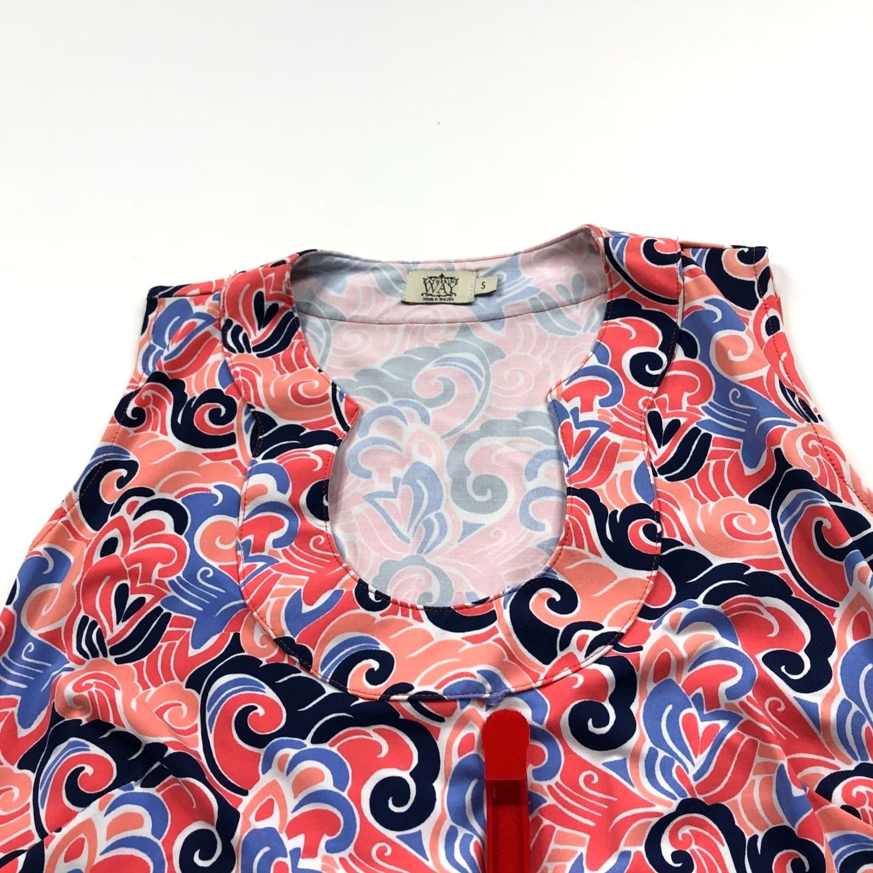Vintage Katherine Way Small Women's Sleeveless Short Dress All Over Print Coral Geometric A-Line Scoop Neck Casual Size S / US 4 / IT 40 - 6 Thumbnail