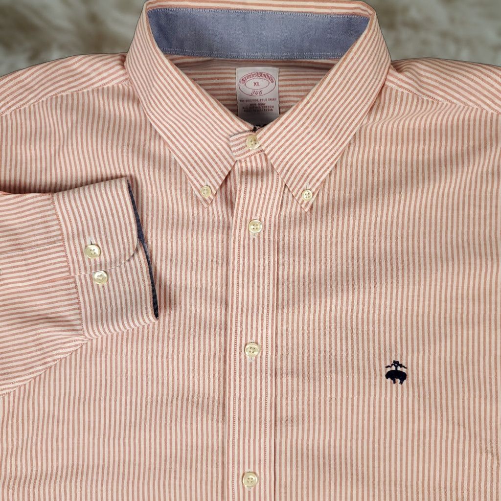 Brooks Brothers Brooks Brothers Shirt Mens XL Orange Striped Button-Up Long Sleeve Size US XL / EU 56 / 4 - 1 Thumbnail