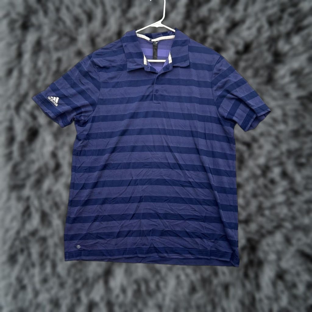 Adidas Adidas Polo Shirt Mens XL Striped Golf Athletic Performance Purple Short Sleeve 100% Polyester Moisture Wicking Breathable Collared Polo Shirt Mens XL Size US XL / EU 56 / 4 - 1 Thumbnail