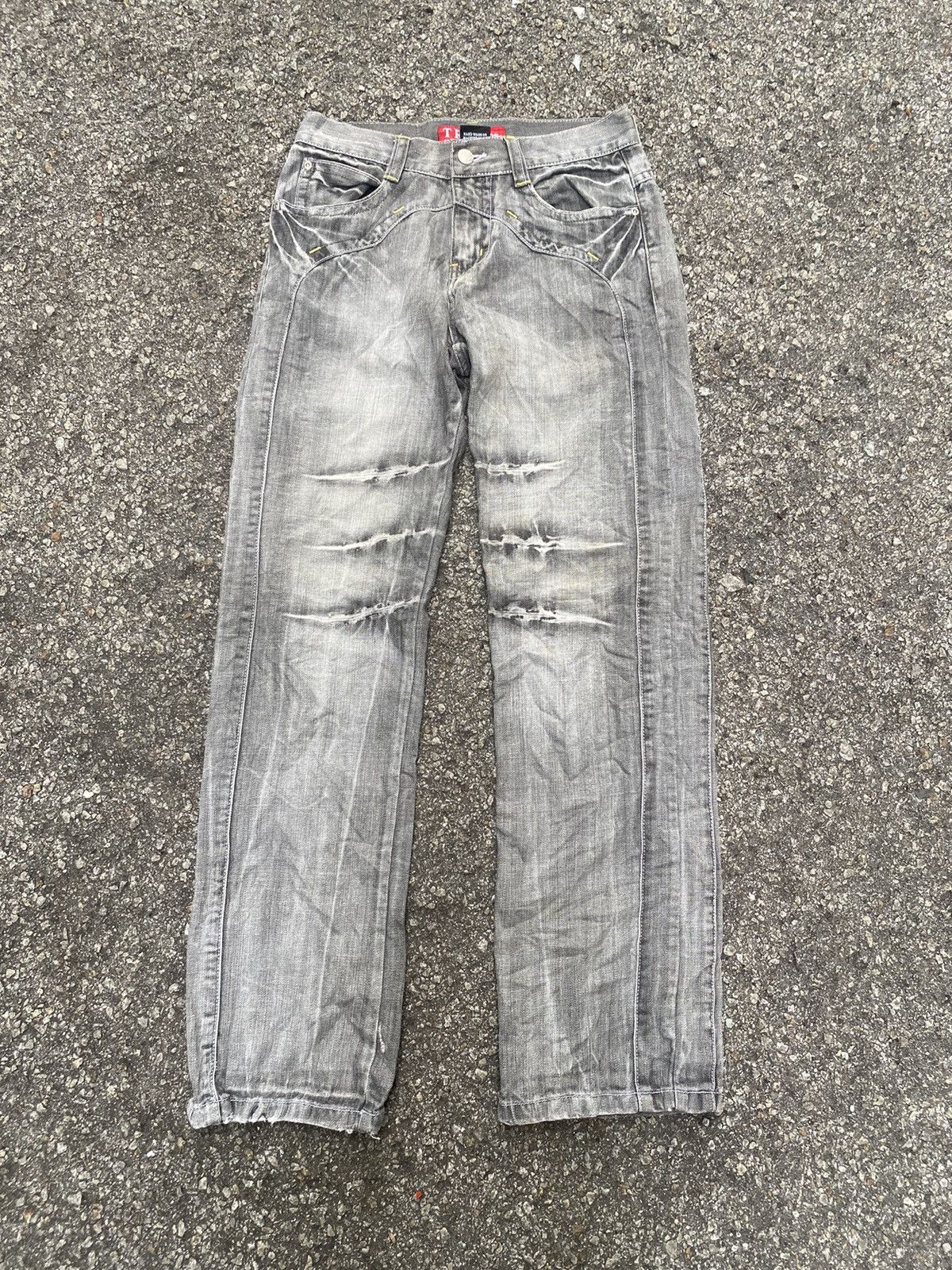 Japanese Styled Faded Grey Clawmark Denim Loose Fit Jeans