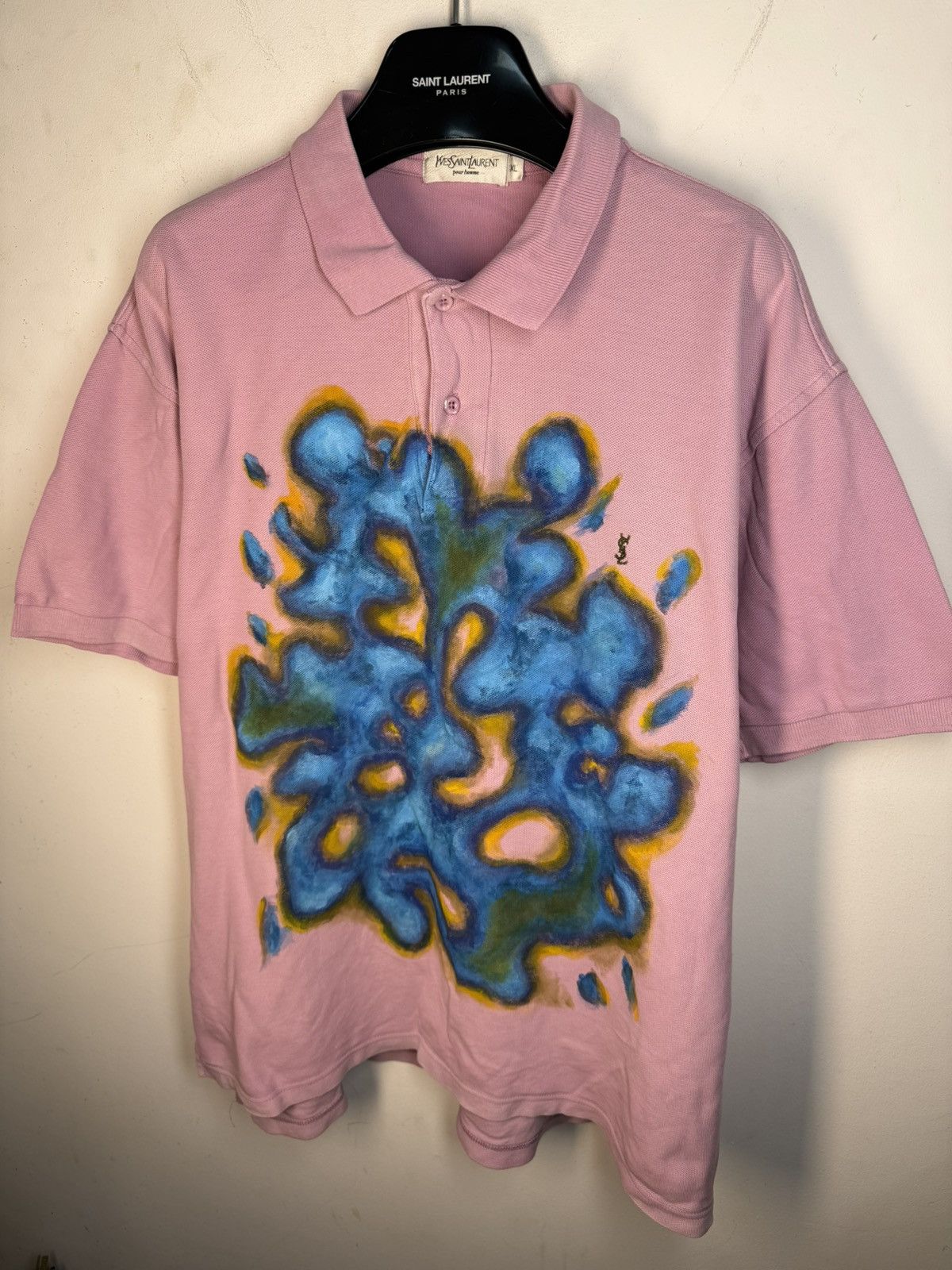 Yves Saint Laurent 1of1 YSL Polo Shirt Pink Art Vintage Tee Button Up y2k Size US XL / EU 56 / 4 - 21 Thumbnail