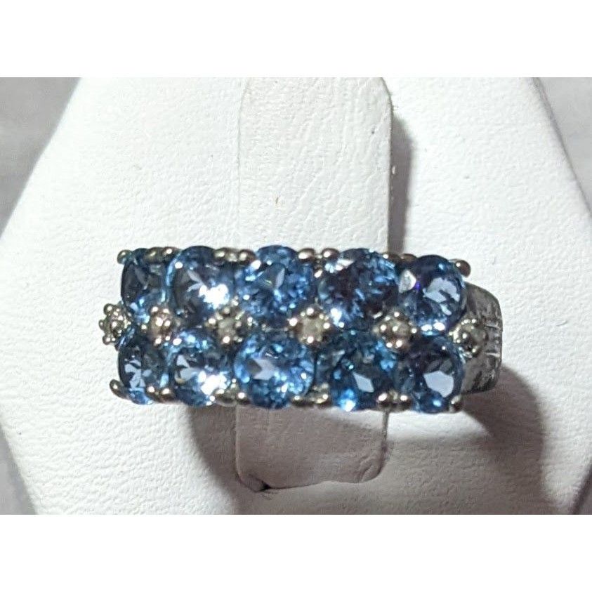 Other Blue And Clear Gemmed Double Row Silver Tone Ring Size 5 3/4 Size ONE SIZE - 1 Thumbnail