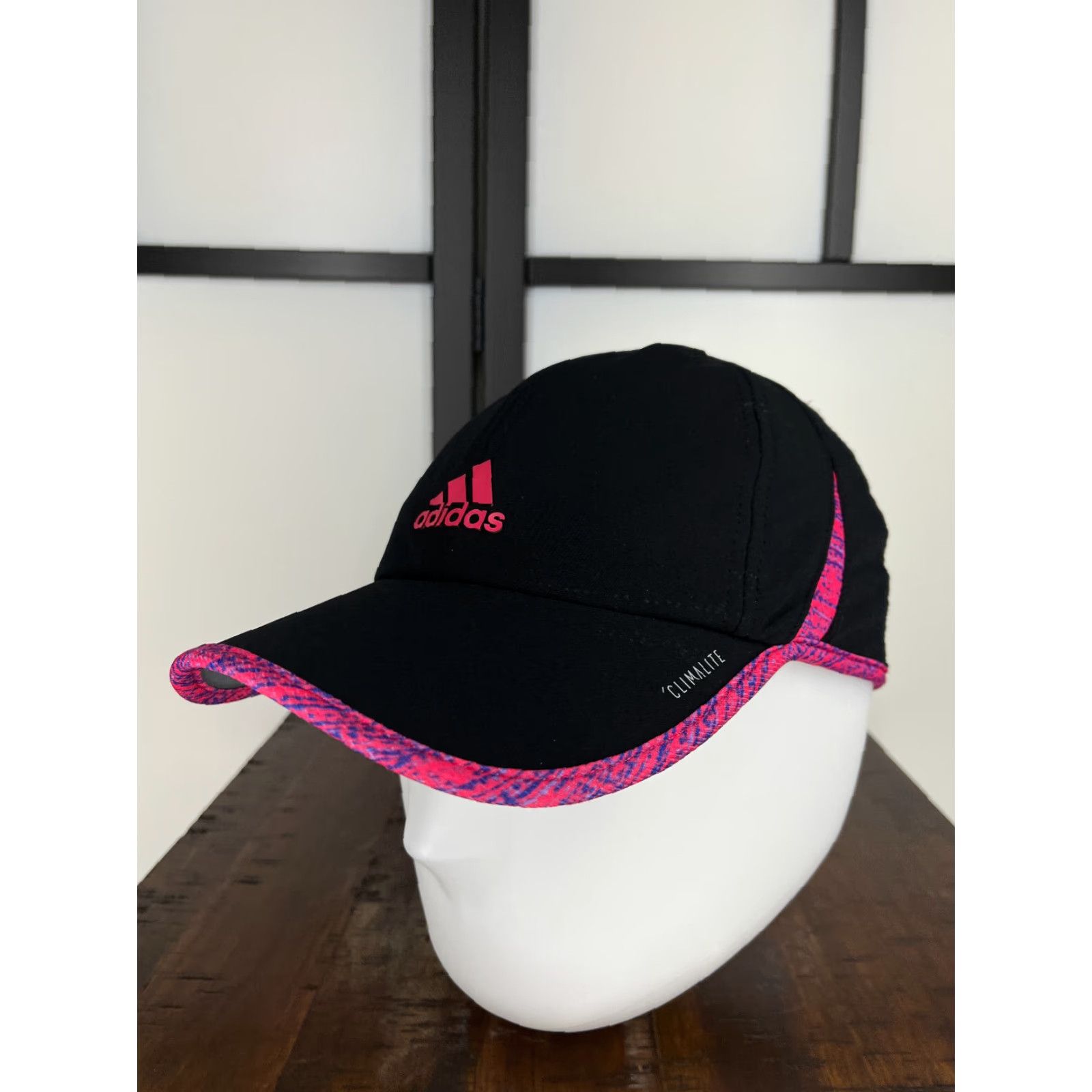 Adidas Hat Cap Strap Back One Size Black Pink Poly Blend Climalite Golf Hat