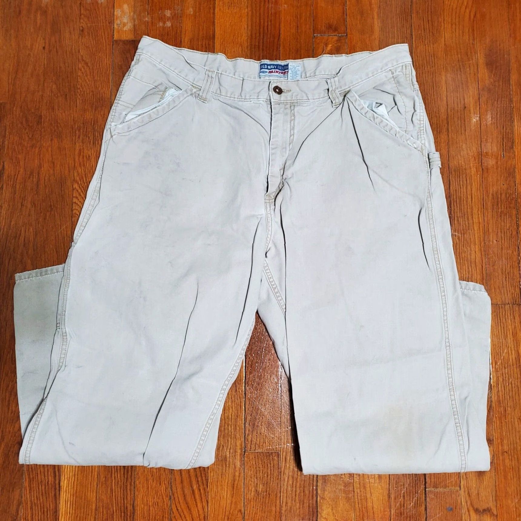 Old Navy VINTAGE Old Navy Pants Mens 40x32 Khaki Carpenter Baggy Carpent er Y2K 90s Punk Grunge Retro Logo Wide-Leg Relaxed Canvas Cotton Beige Size US 40 / EU 56 - 4 Thumbnail