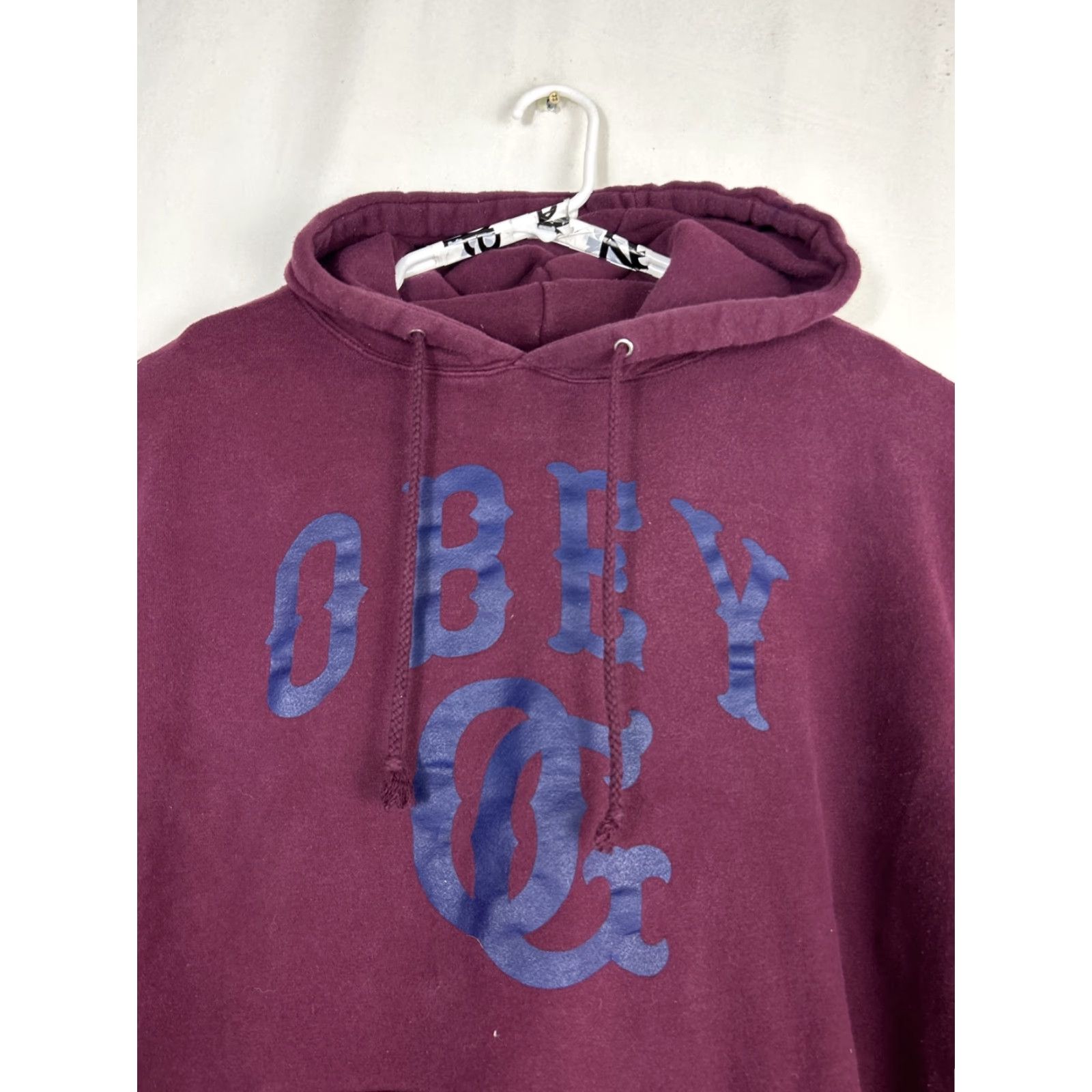 Obey VINTAGE Obey Hoodie - Mens Large Pullover Maroon “OG” Bleach Stain Back Stain Red Cotton Blend Size US L / EU 52-54 / 3 - 3 Thumbnail