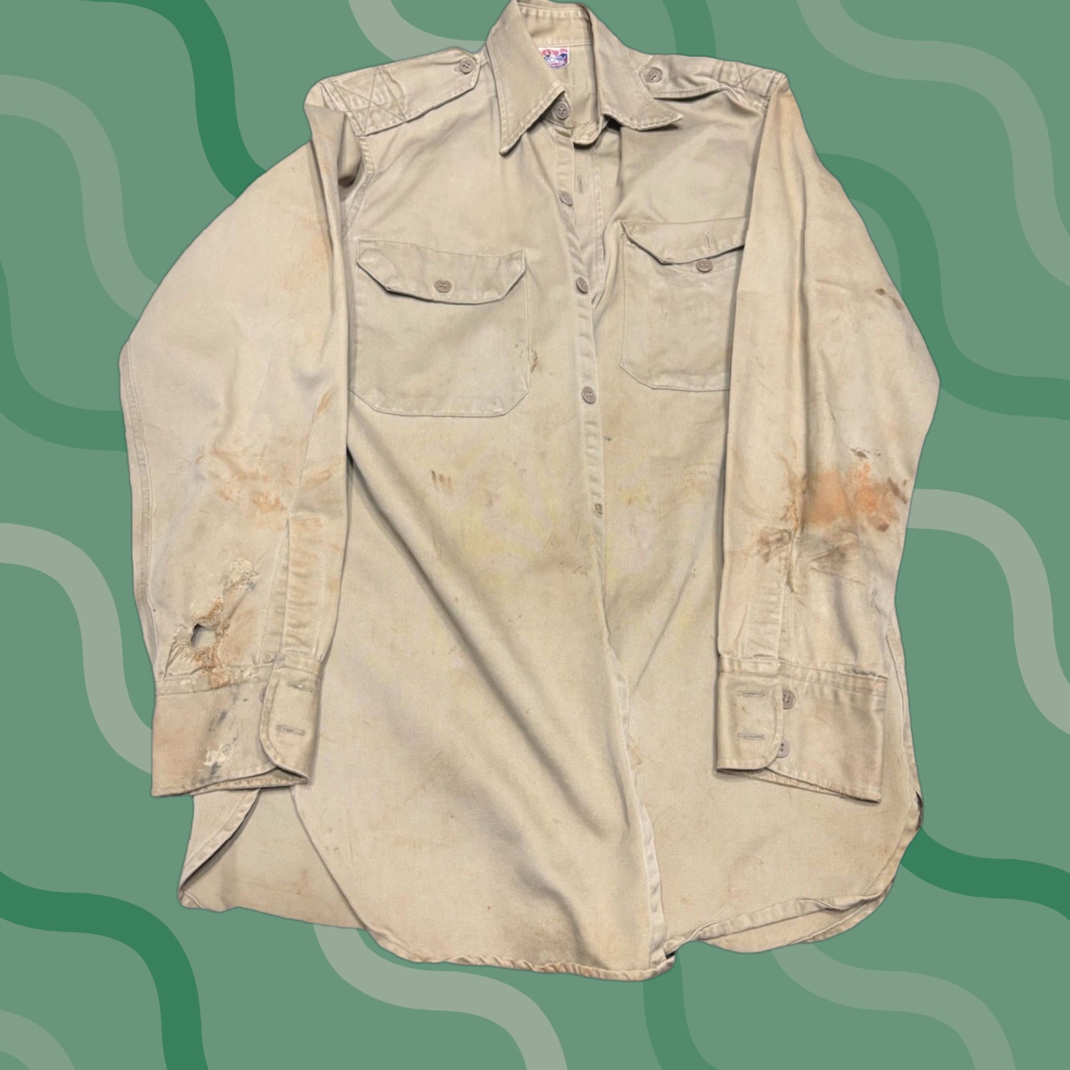 Vintage VINTAGE Hercules Shirt Army Twill Cotton Button-Up M Brown Long Sleeve Regular Mens Size US M / EU 48-50 / 2 - 1 Thumbnail
