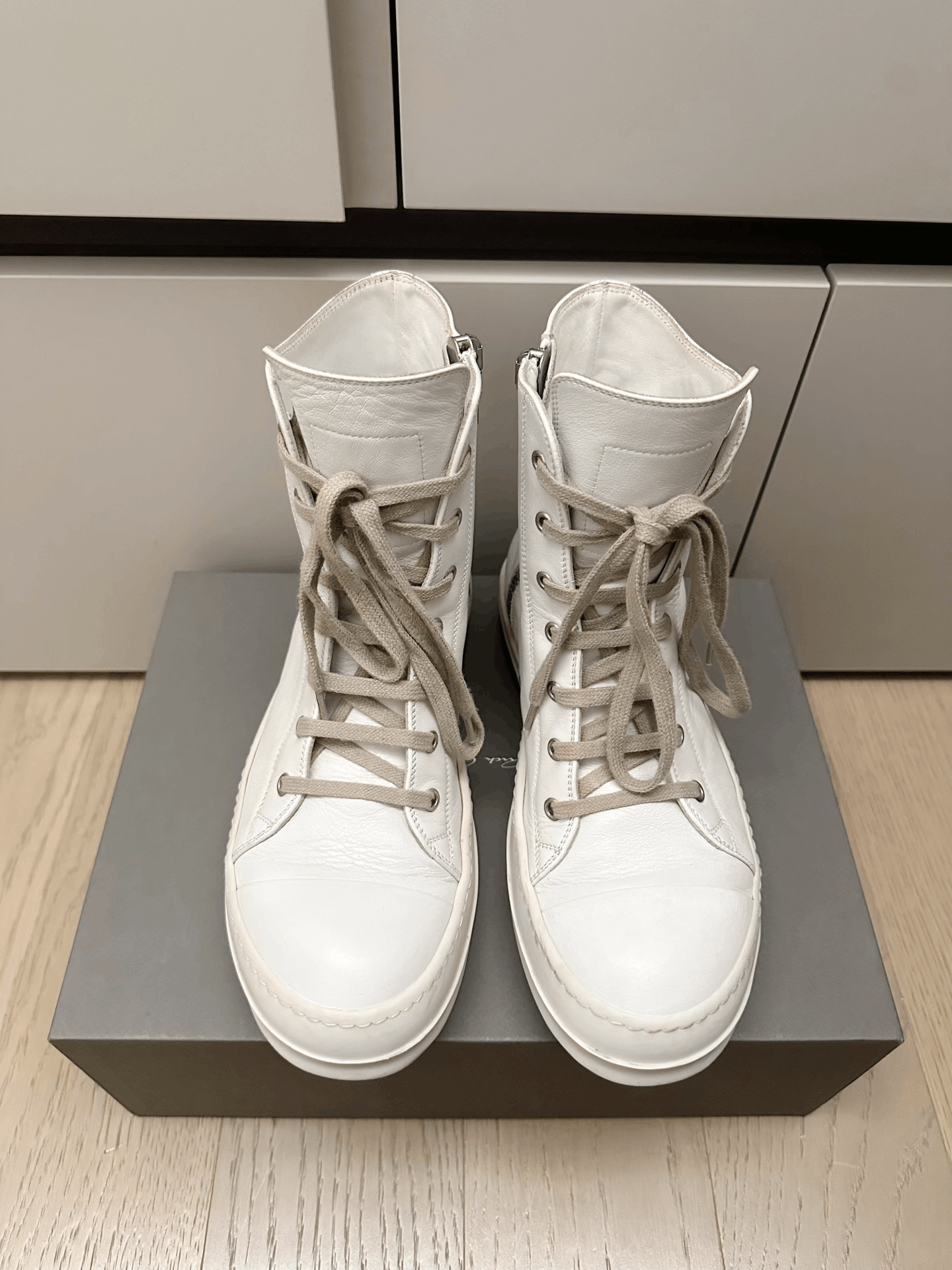 Rick Owens Rick Owens Milk High-Top Leather Sneakers Size US 8 / EU 41 - 1 Thumbnail