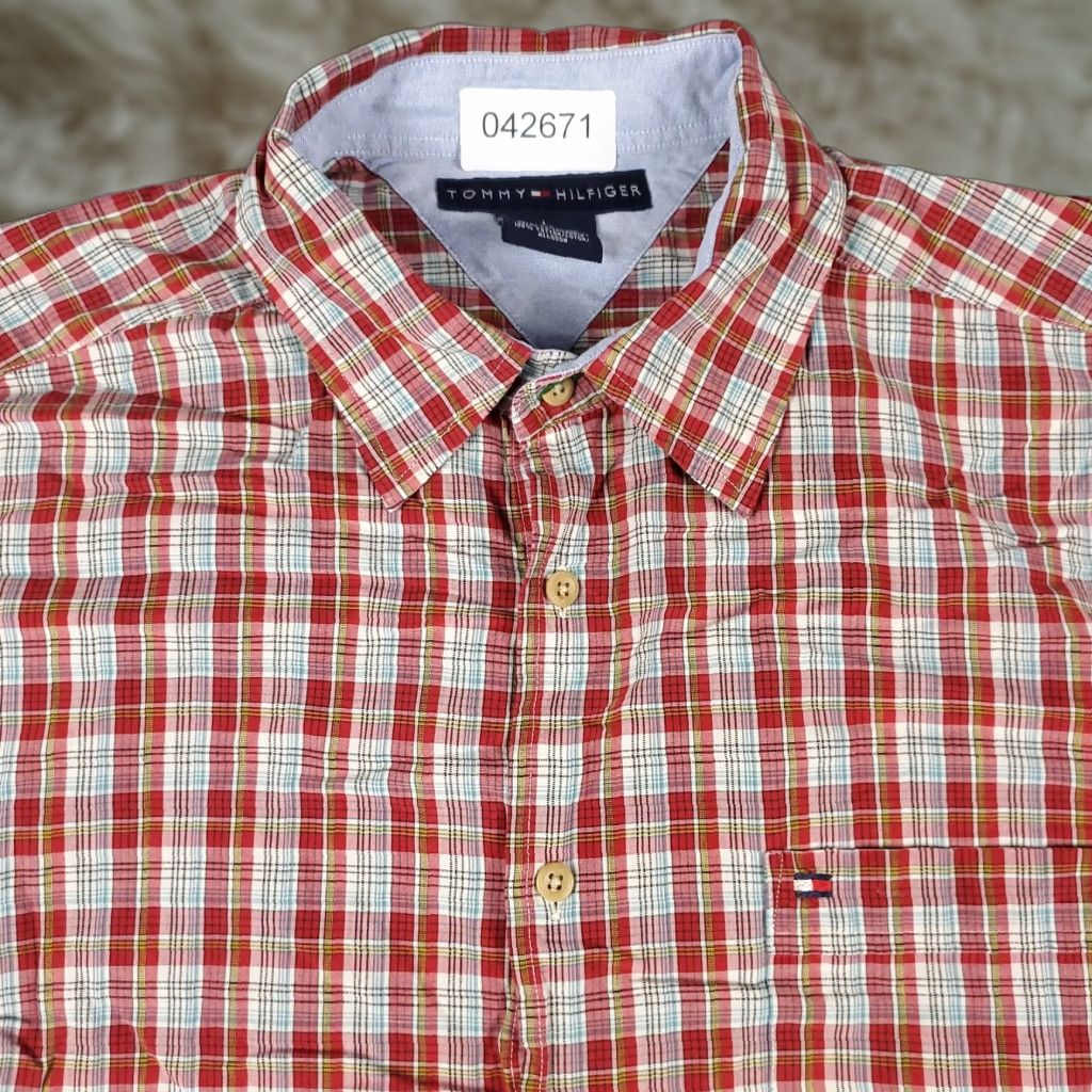 Tommy Hilfiger Tommy Hilfiger Shirt Mens Large Red Plaid Short Sleeve Button Up Casual Cotton Classic American Preppy Size US L / EU 52-54 / 3 - 1 Thumbnail