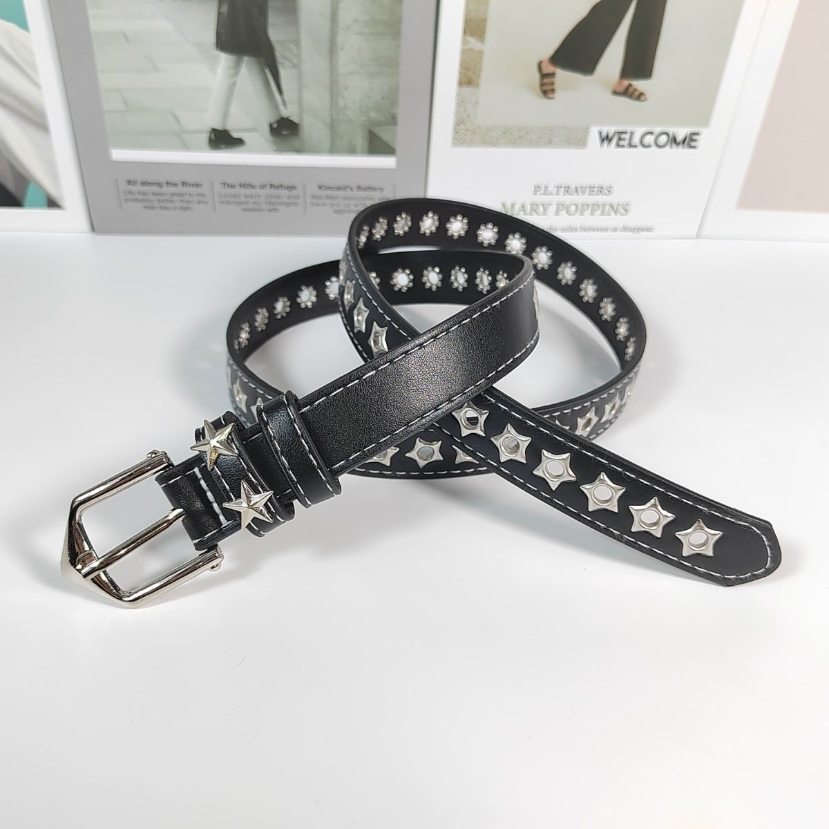 Designer Modern Vintage Belt Riveted Belts Menswear Accessories Size ONE SIZE - 6 Thumbnail