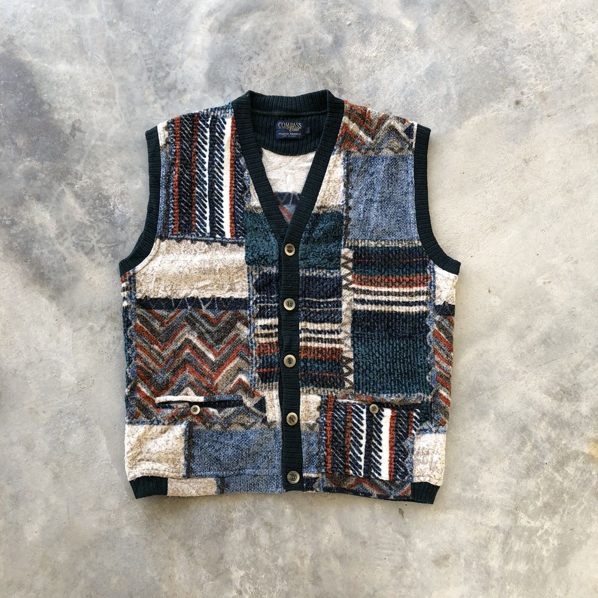 Other COMPASS CARD Patchwork Wool Button Cardigan Sweater Size US M / EU 48-50 / 2 - 1 Thumbnail