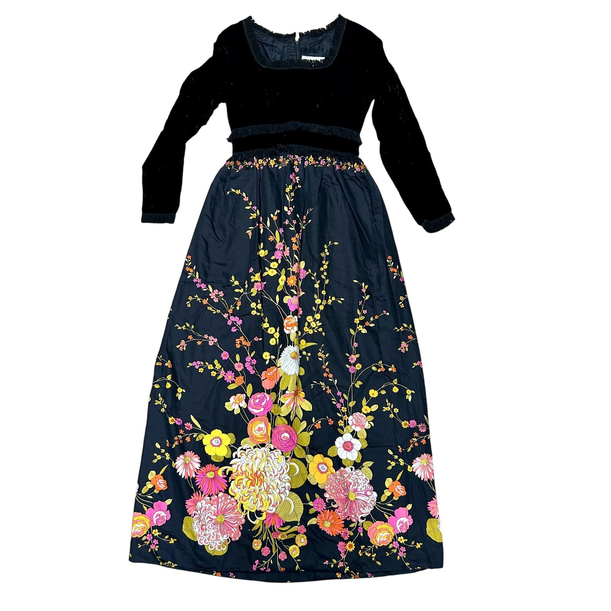 Other 70's VELVET FLORAL Satin Dress Avant Garde Maxi Size XS / US 0-2 / IT 36-38 - 1 Thumbnail