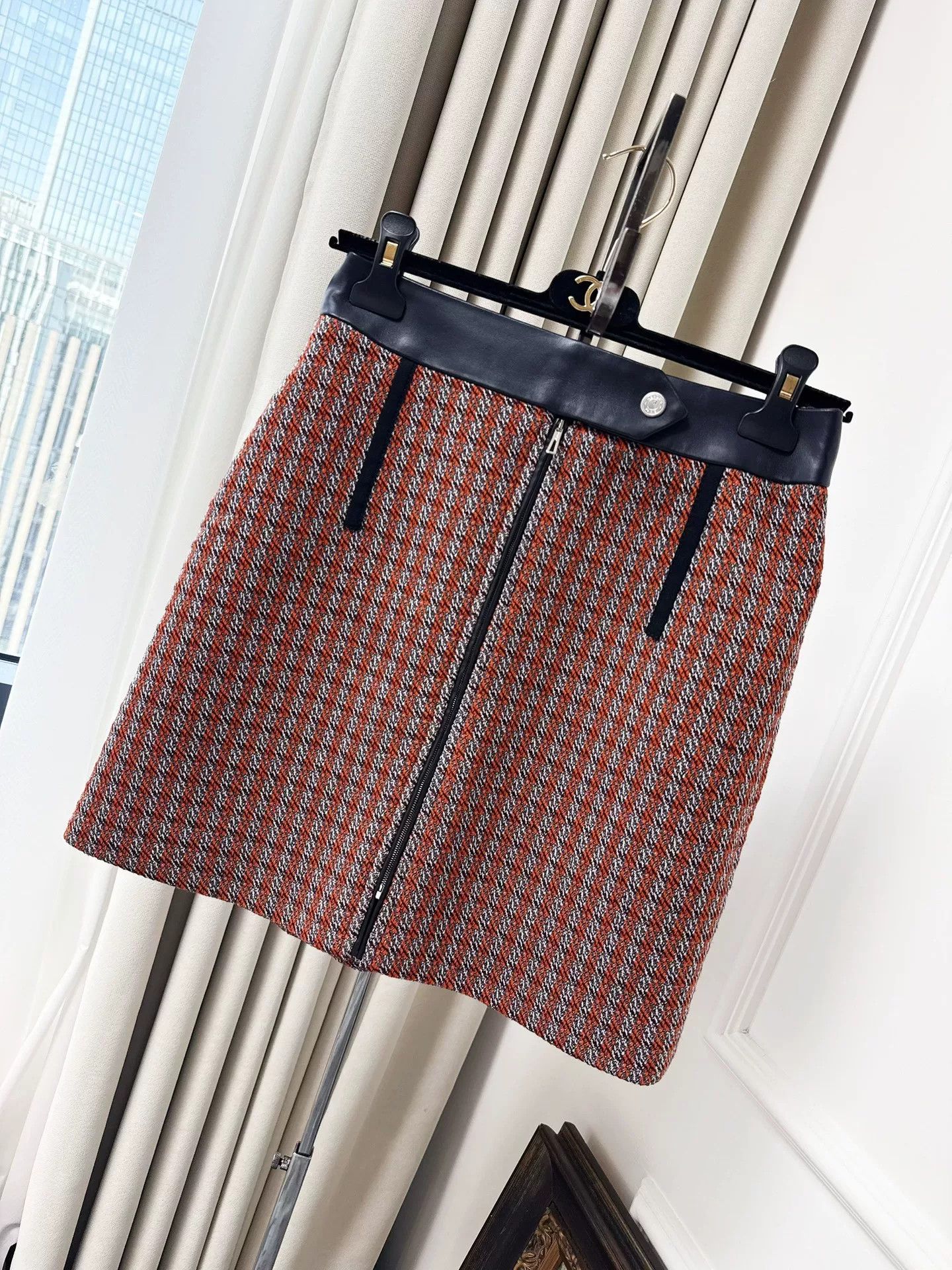 Hermes Hermes Orange Gray Plaid Wool Skirt Size US 36 / EU 52 - 1 Thumbnail