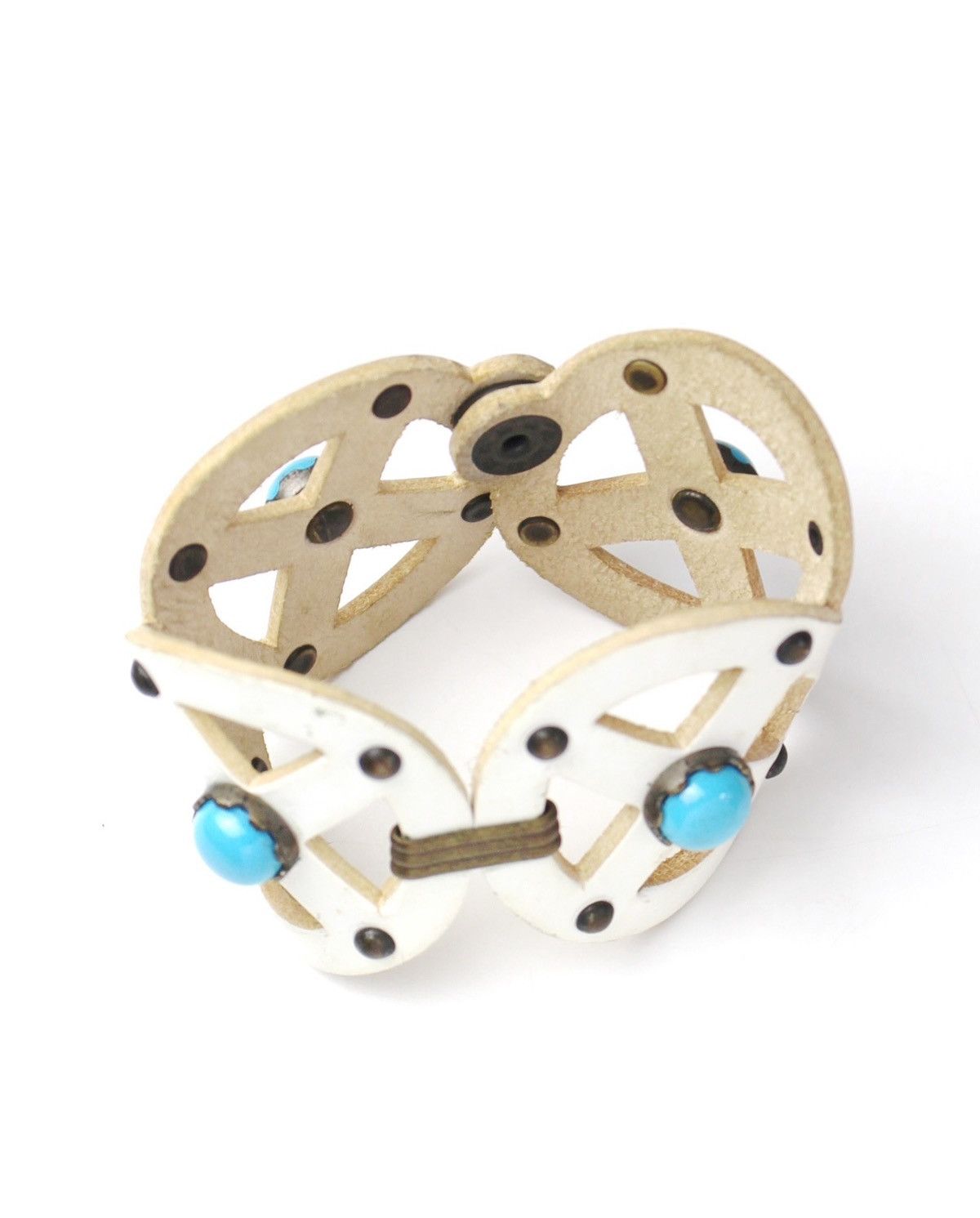 Vintage 2000S JAPANESE MADE TURQUOISE WIDE WHITE LEATHER BRACELET Size ONE SIZE - 8 Thumbnail