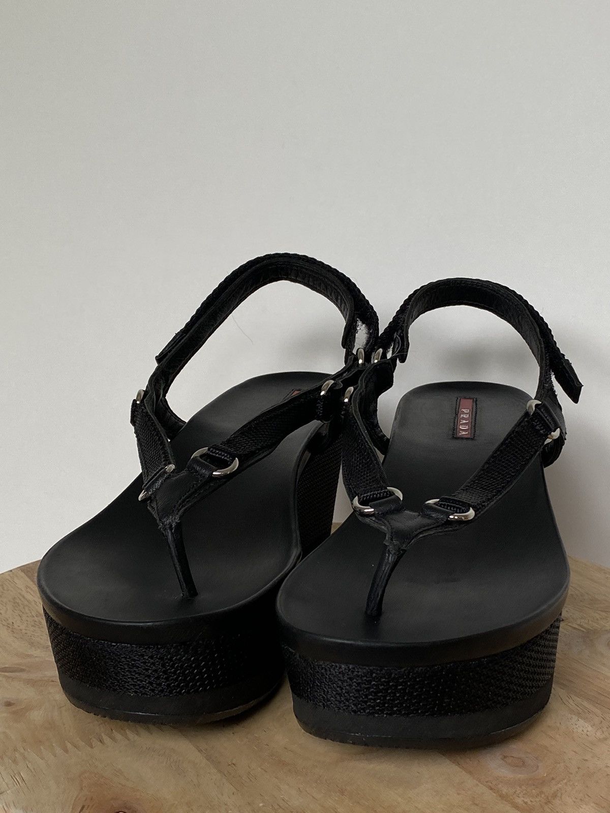 Prada × Vintage Prada Vintage Thong Flip Flops Sandals Wedges Platform Mesh Size US 9 / IT 39 - 2 Thumbnail
