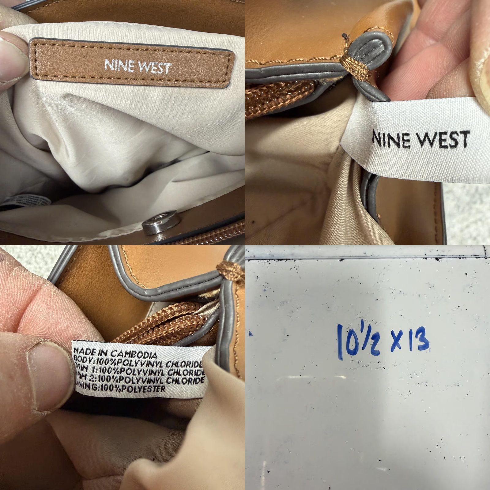 Nine West Nine West Tote Womens Large Brown Monogram Faux Leather Shoulder Pouch Work Bag Size ONE SIZE - 11 Thumbnail
