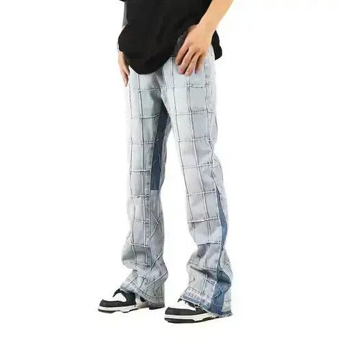 Other Blue Plaid Stacked Denim Jeans Size US 32 / EU 48 - 3 Thumbnail