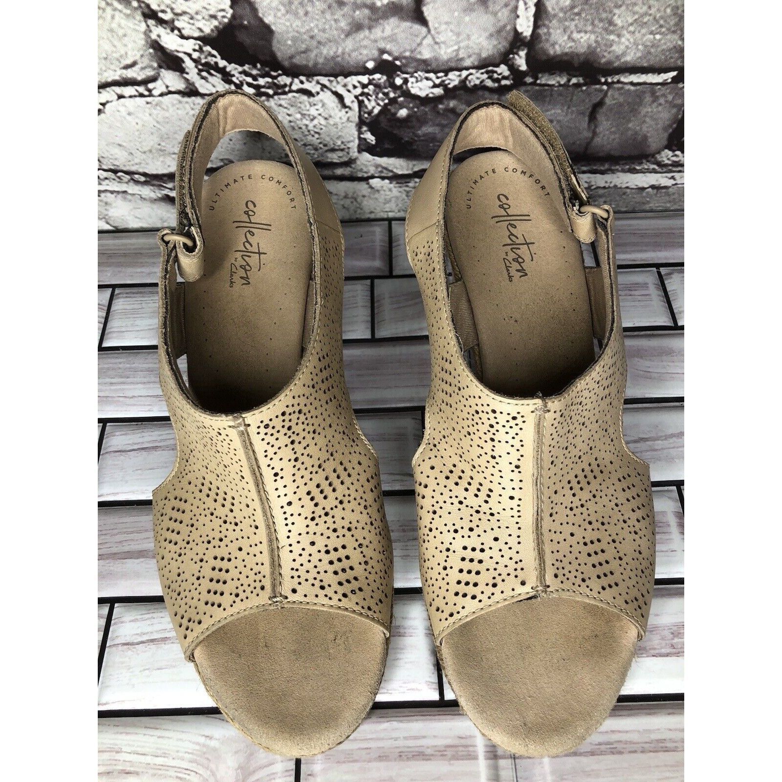 Clarks Clarks Beige Leather Perforated Strap Espadrilles Wedge Sand Size US 8.5 / IT 38.5 - 21 Thumbnail