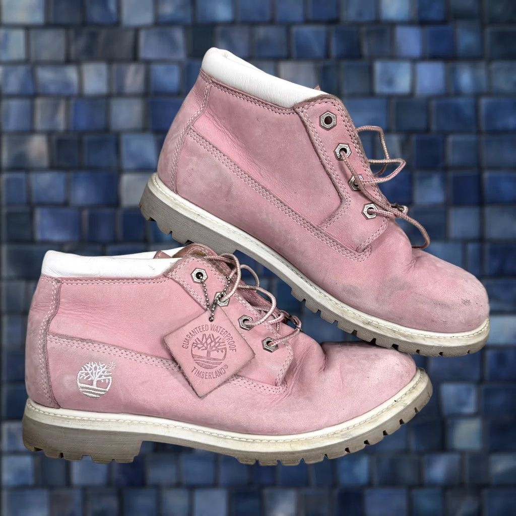 Timberland Timberland Pink Nubuck Leather Ankle Boots Womens Size 9M Lace Up Tree Logo Bootie Shoe Size US 7 / IT 37 - 1 Thumbnail