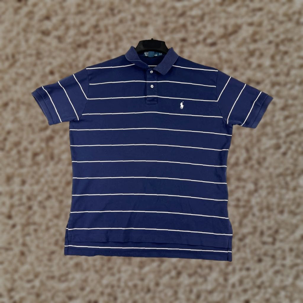 Polo Ralph Lauren VINTAGE Polo Ralph Lauren Polo Shirt Men L Blue White Stripe 100% Cotton Knit Size US L / EU 52-54 / 3 - 1 Thumbnail