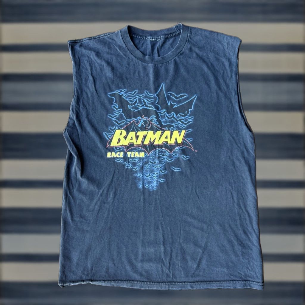 Vintage VINTAGE Batman Race Team Tank Top Shirt DC Comics XL Black Crew Neck Sleeveless T-Shirt Graphic Print Double-Sided Men MENS Nascar 90s Size US XL / EU 56 / 4 - 1 Thumbnail