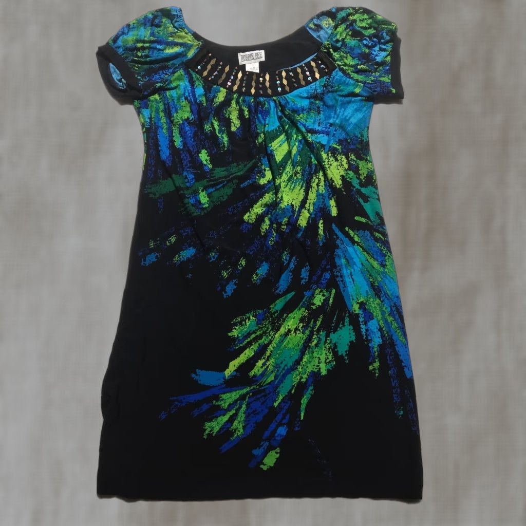 Vintage Robbie Bee Dress Sleeveless Shirt Top Women's Size 10 Peacock Design Green Knee Length Casual Dress Size L / US 10 / IT 46 - 1 Thumbnail