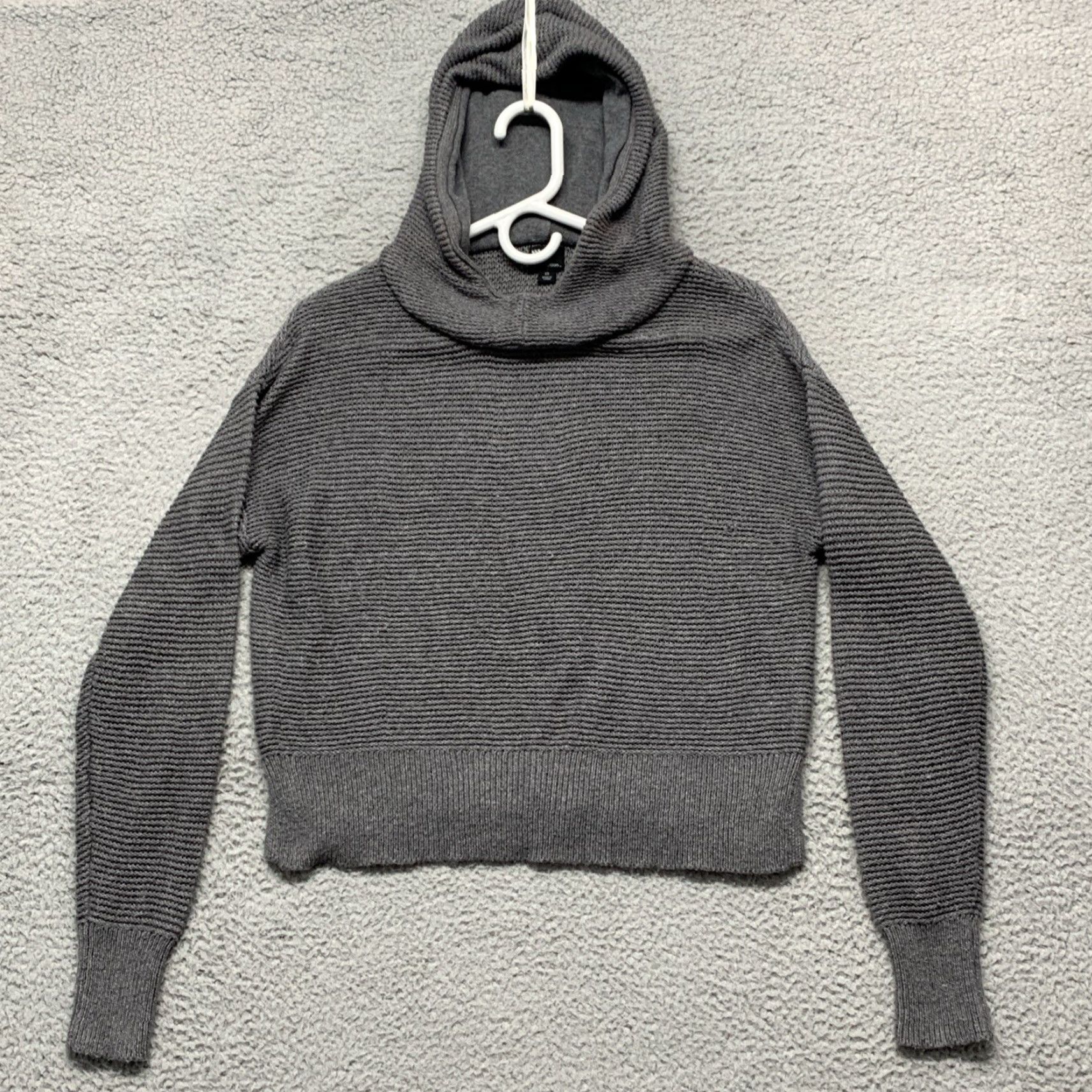 Vintage All in Motion Womens Gray Cropped Hooded Sweater Top XS 3" Slits NWOT Cotton Poly Knit Open-Knit Pullover Hoodie Christmas Fall Winter Womens Size XS / US 0-2 / IT 36-38 - 7 Thumbnail