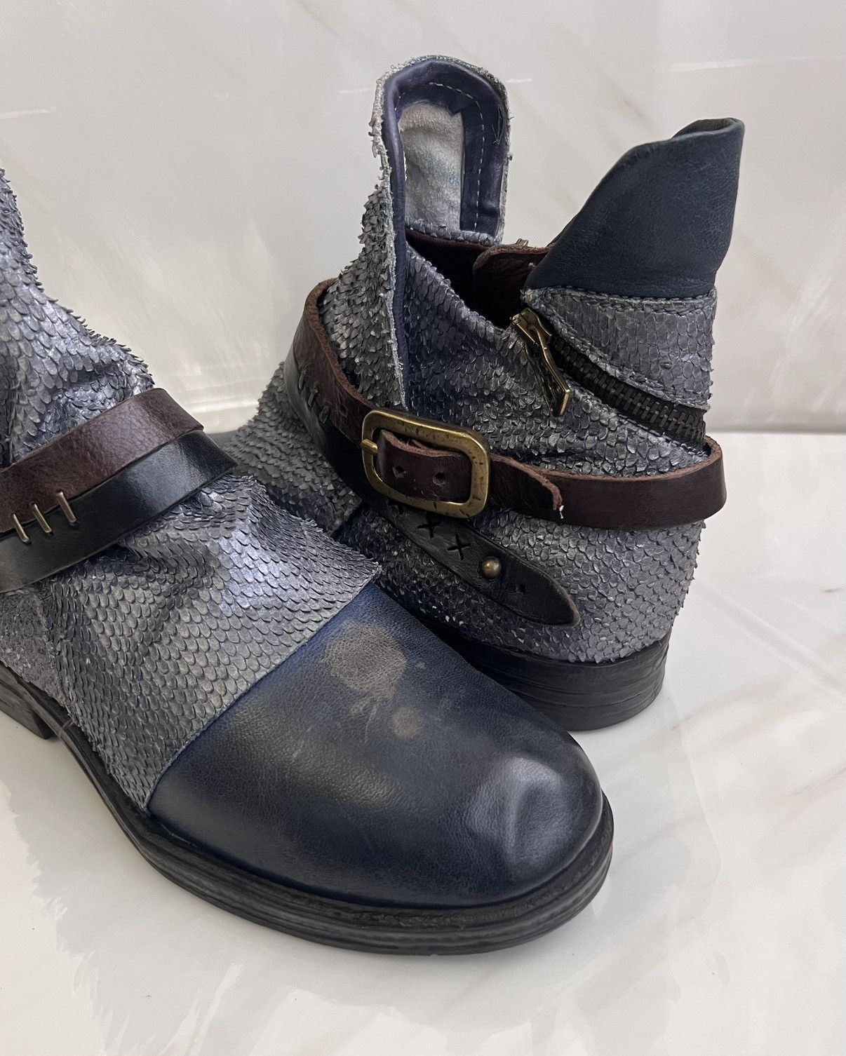 A.S.98 As 98 Airstep Zipper Boho Biker blue distressed boot Size US 8 / IT 38 - 11 Thumbnail