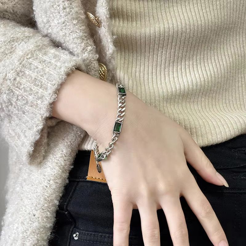 Jewelry Green Stone Retro Chain Bracelet Size ONE SIZE - 5 Thumbnail