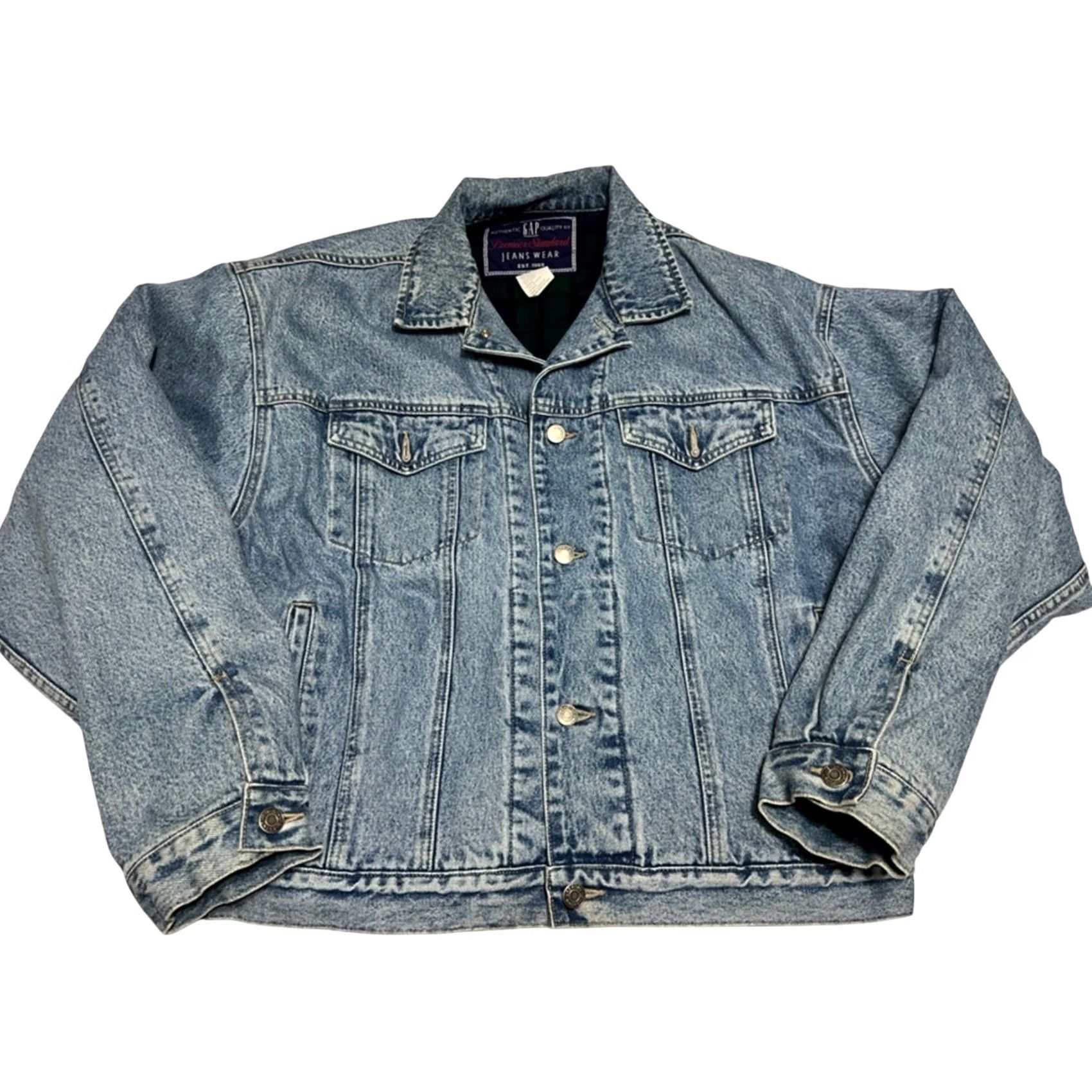 Gap VINTAGE GAP Denim Jean Jacket Bomber Jacket Blue 90s Men L Regular Size Cotton Denim Blanketed Lined Size US 33 - 2 Thumbnail